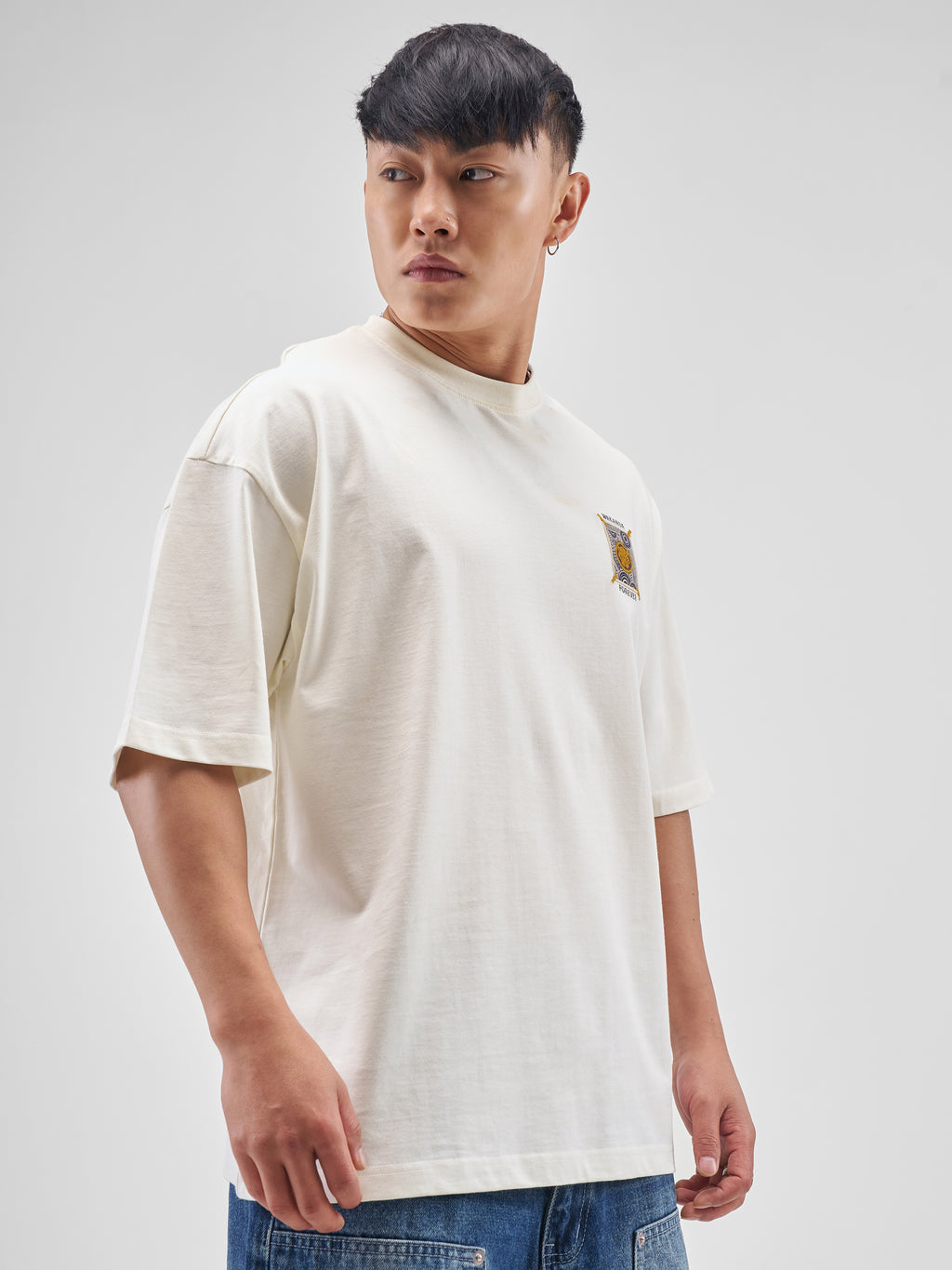 Marvel By Highlander Men Off White Black Panther Printed Round Neck Oversized Fit T-Shirt - Off White - Image 6