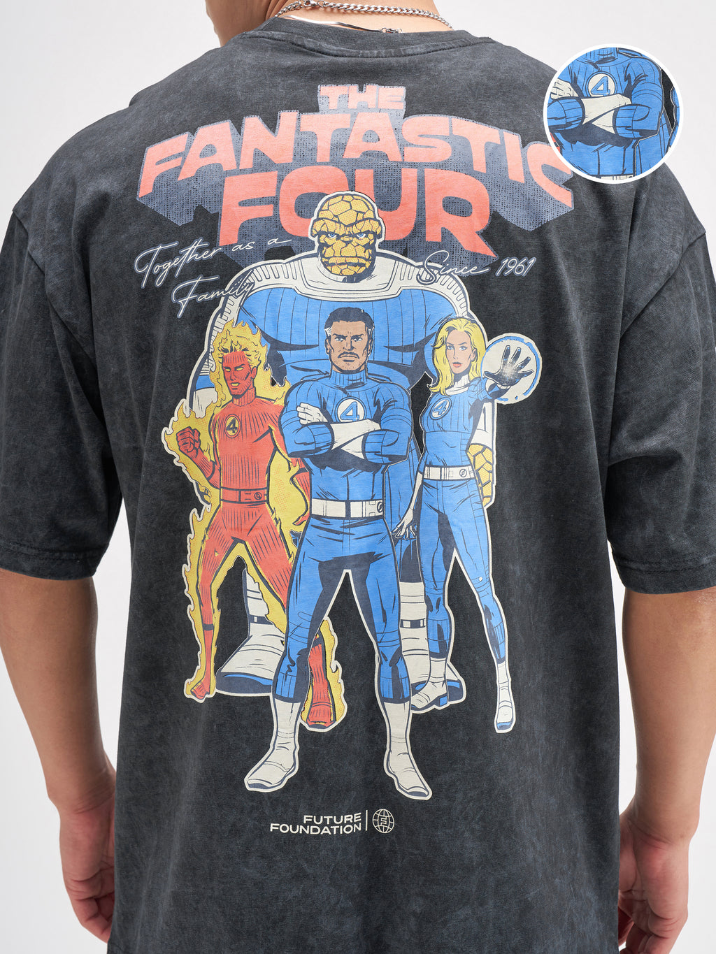 Marvel By Highlander Men Black The Fantastic Four Printed Round Neck Oversized Fit T-Shirt - Black - Image 5