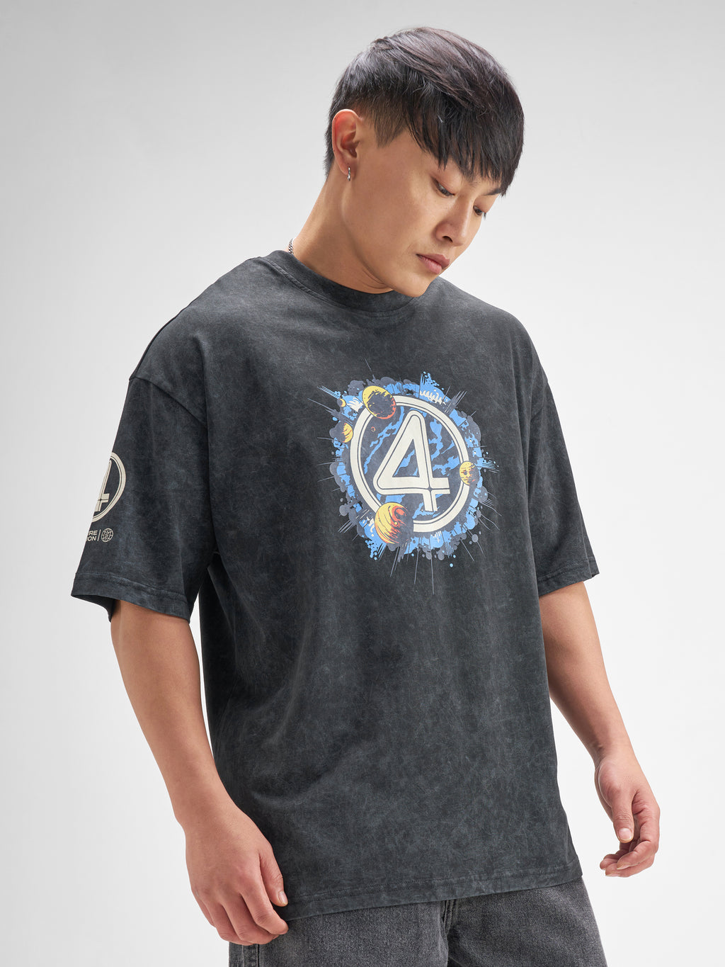 Marvel By Highlander Men Black The Fantastic Four Printed Round Neck Oversized Fit T-Shirt - Black - Image 6