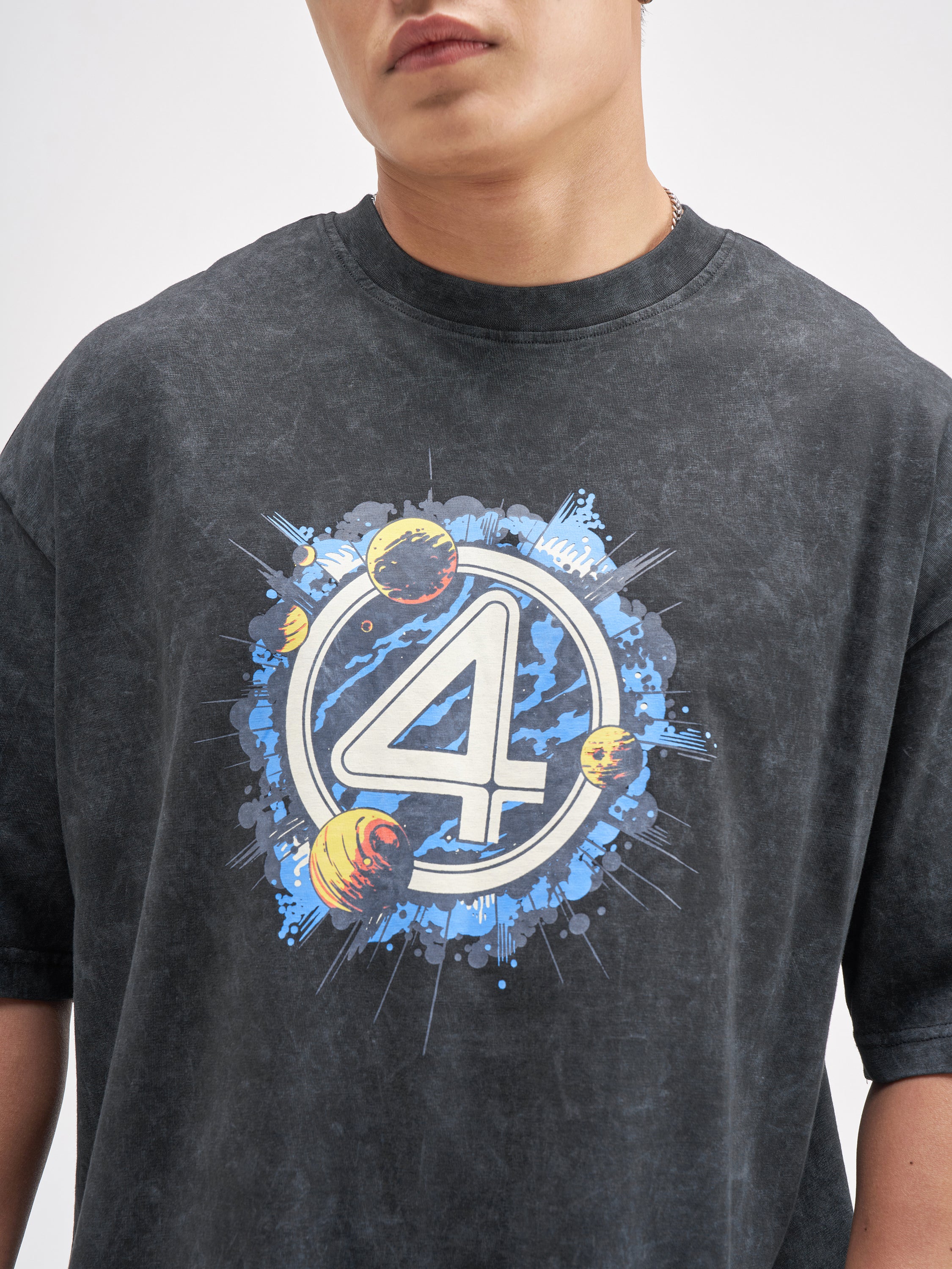 Marvel By Highlander Men Black The Fantastic Four Printed Round Neck Oversized Fit T-Shirt - Black - Image 7
