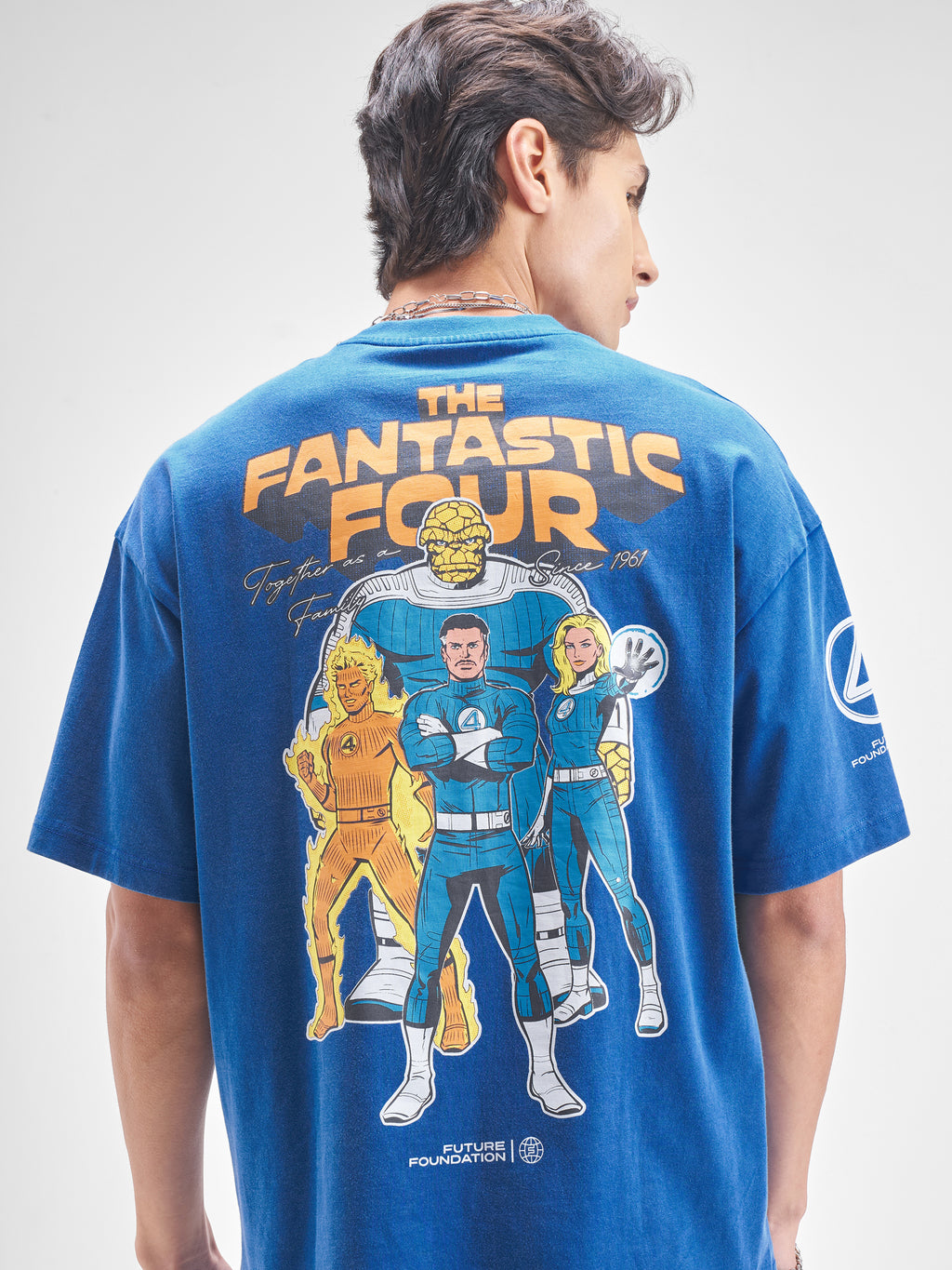 Marvel By Highlander Men Blue Fantastic Printed Round Neck T-Shirt - Blue - Image 3