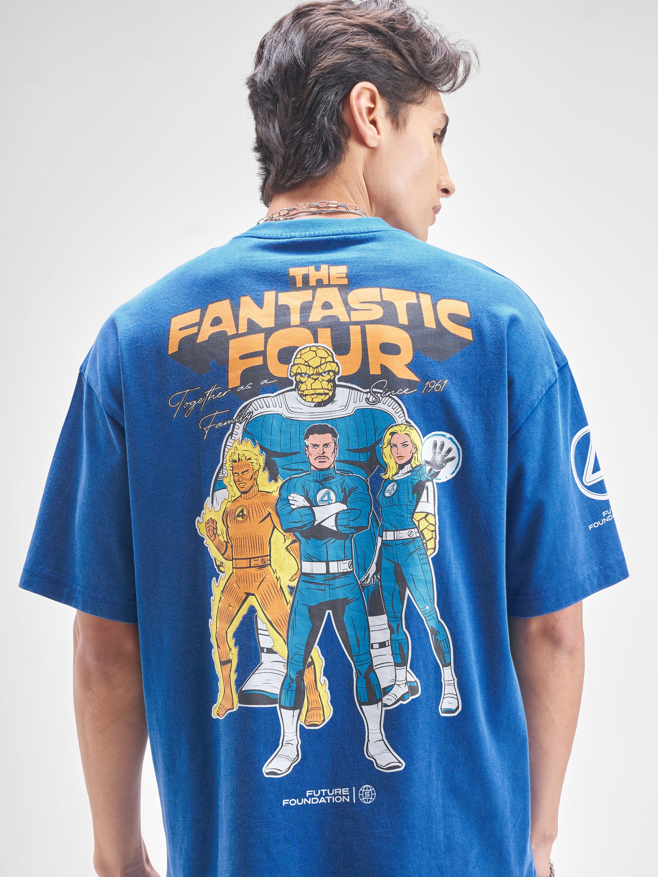 Marvel By Highlander Men Blue Fantastic Printed Round Neck T-Shirt - Blue - Image 3