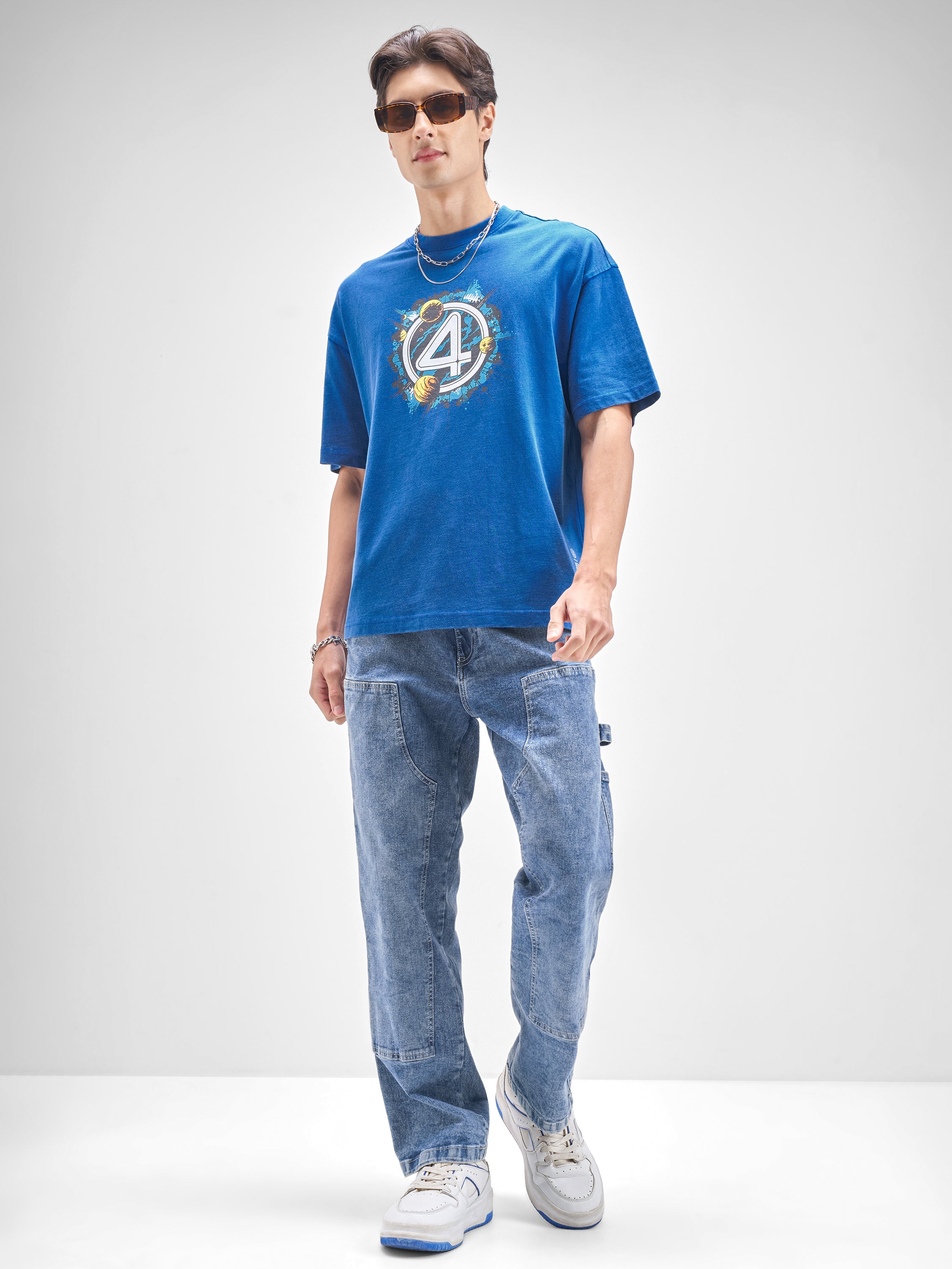 Marvel By Highlander Men Blue Fantastic Printed Round Neck T-Shirt - Blue - Image 4