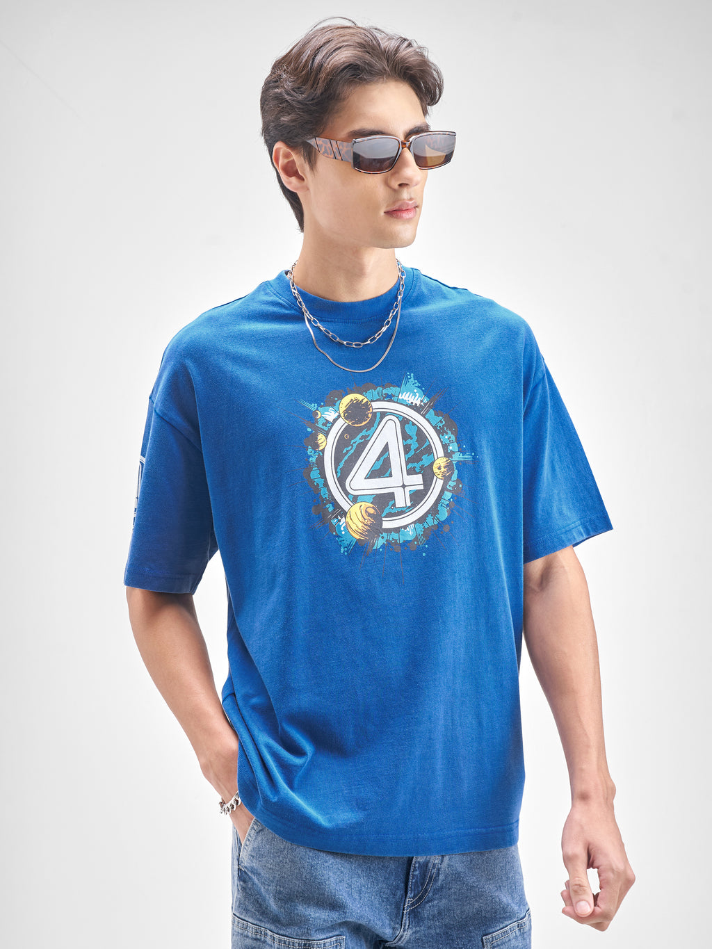 Marvel By Highlander Men Blue Fantastic Printed Round Neck T-Shirt - Blue - Image 5