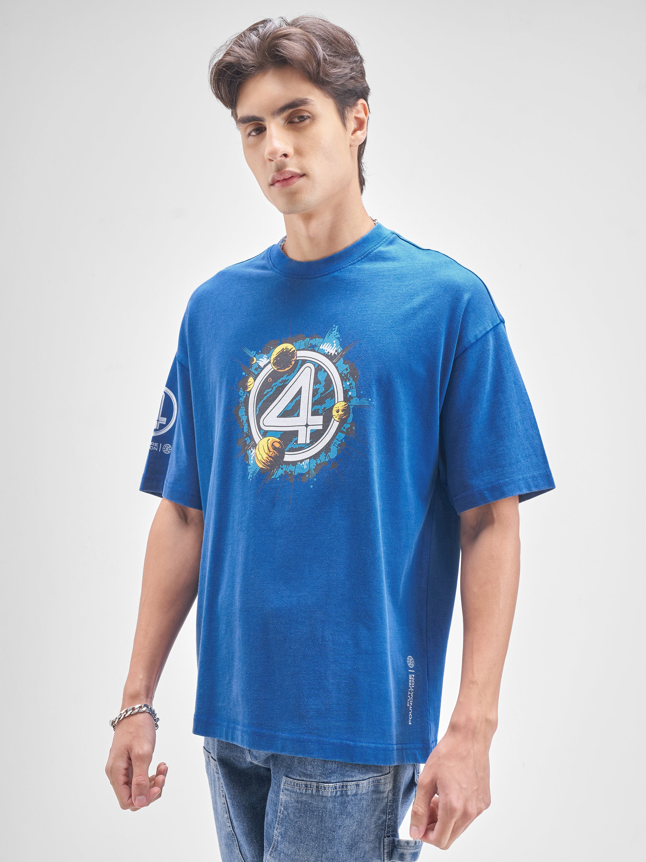 Marvel By Highlander Men Blue Fantastic Printed Round Neck T-Shirt - Blue - Image 6