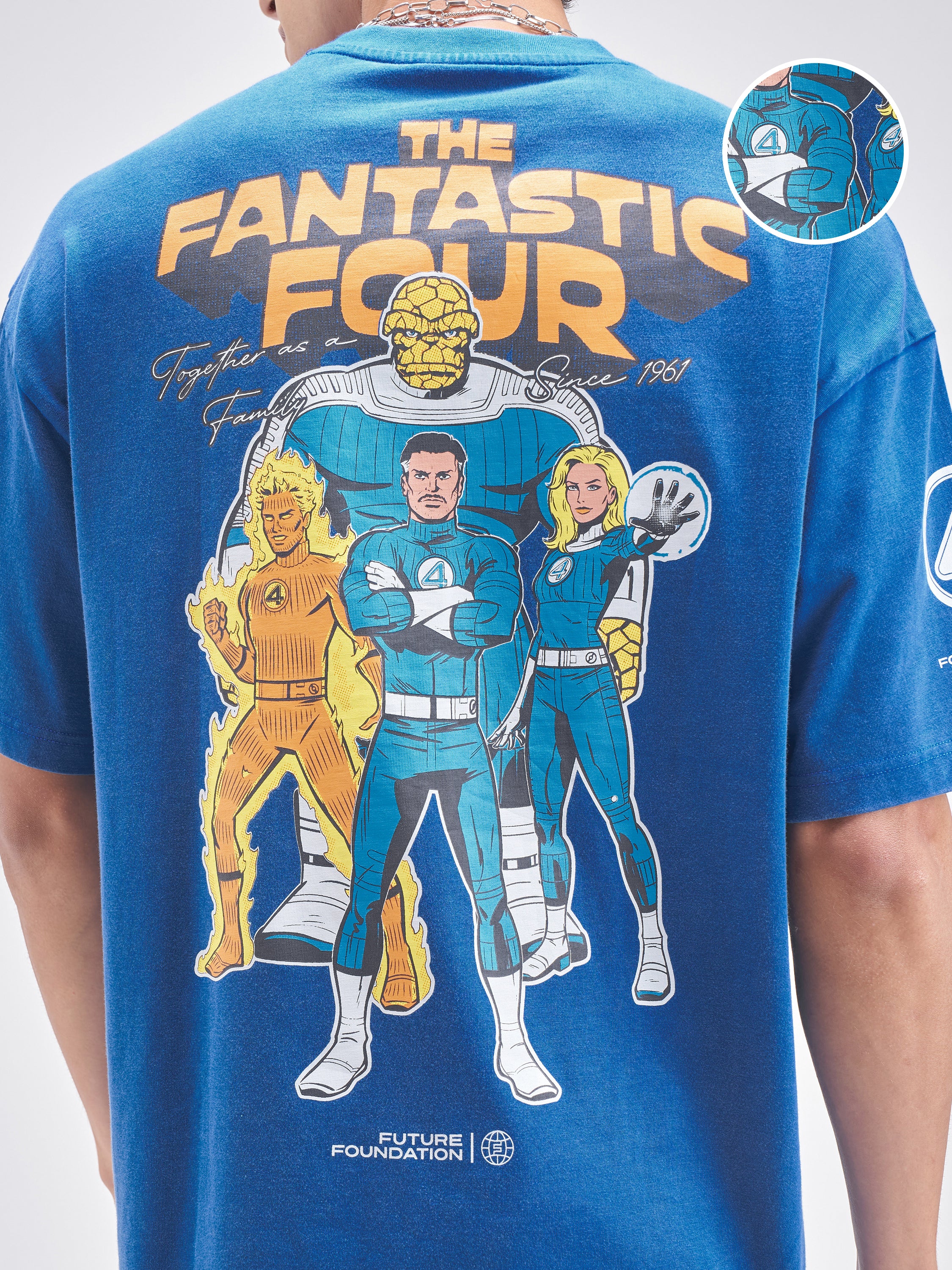 Marvel By Highlander Men Blue Fantastic Printed Round Neck T-Shirt - Blue - Image 7