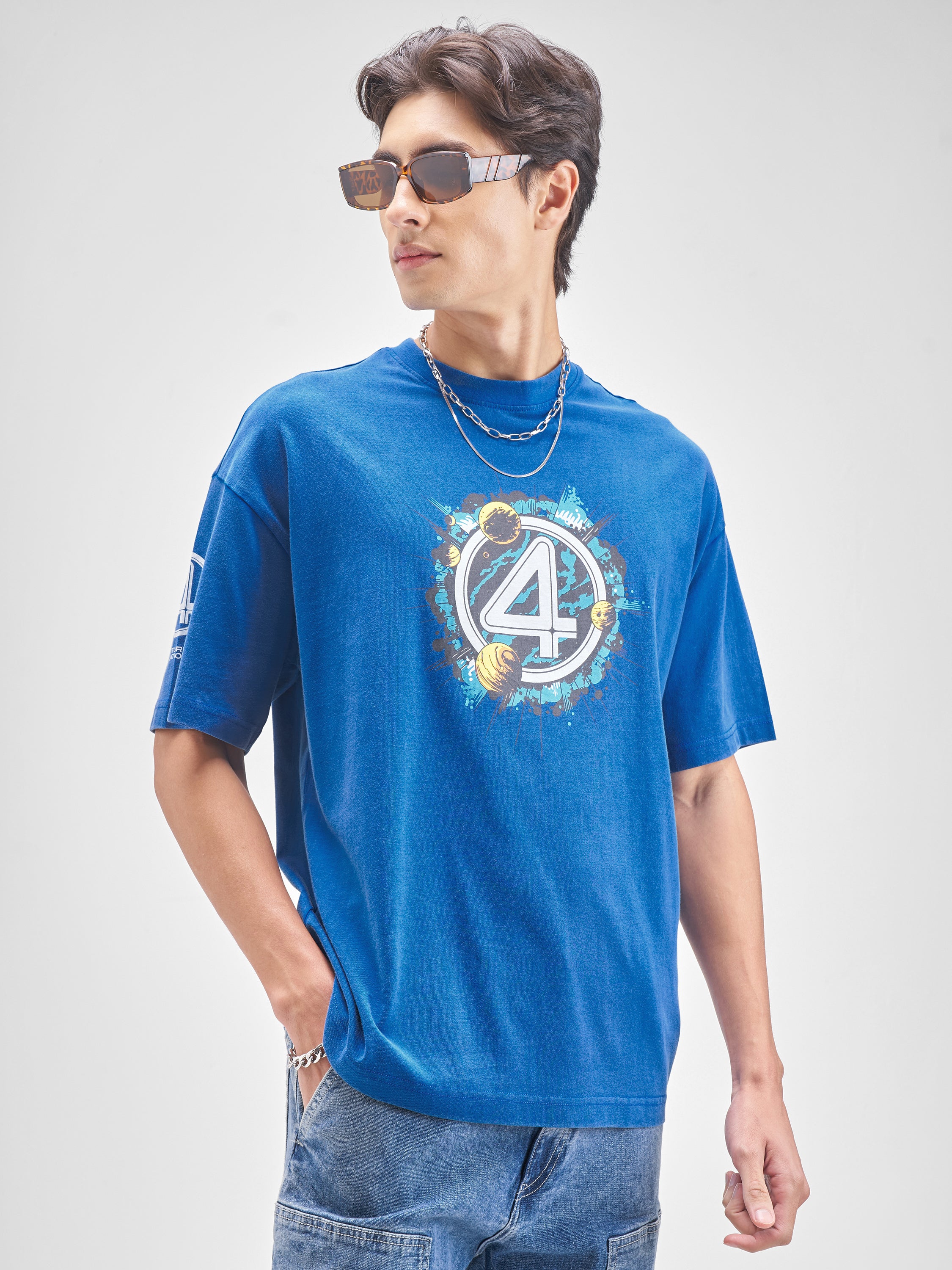 Marvel By Highlander Men Blue Fantastic Printed Round Neck T-Shirt - Blue - Image 8