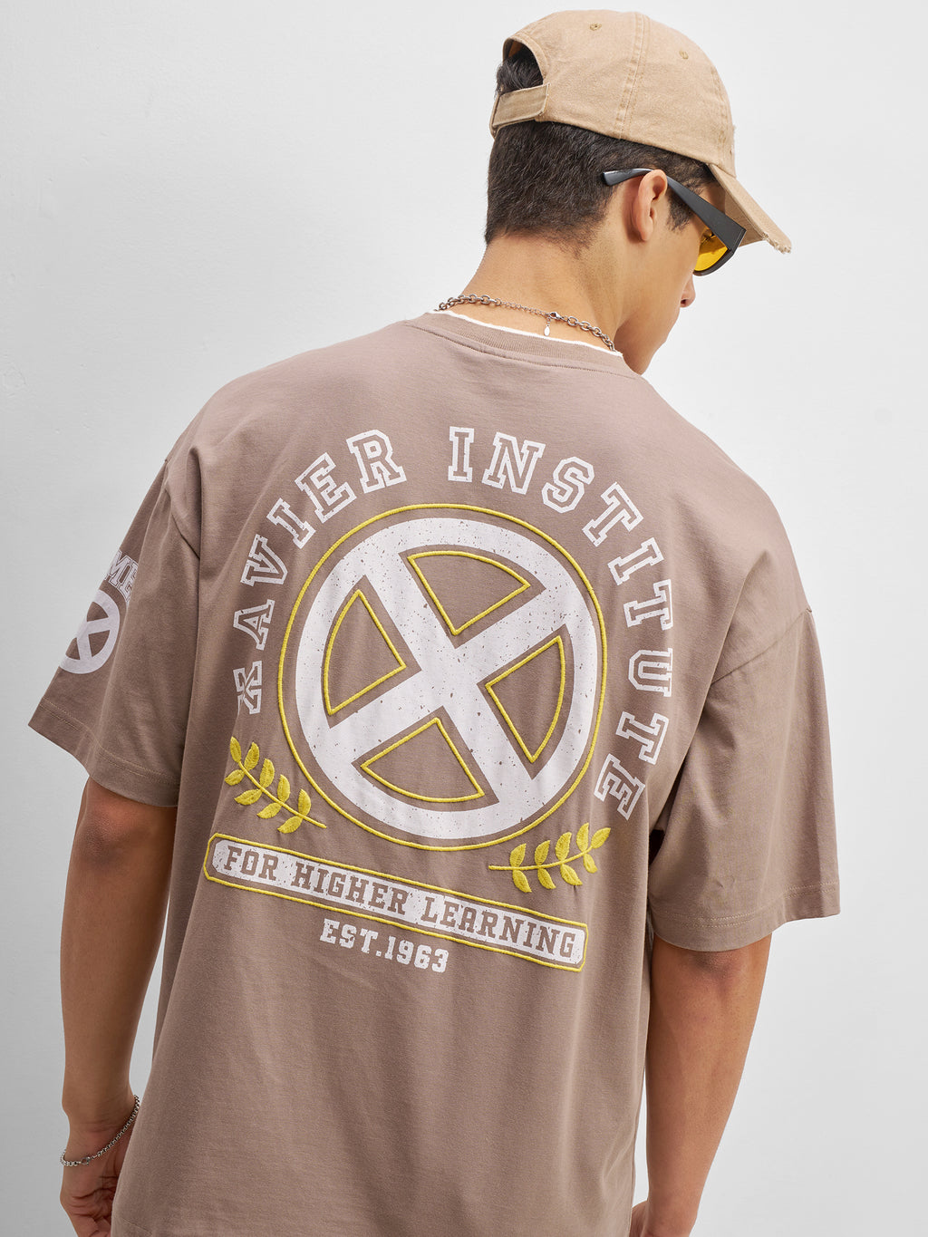 Marvel By Highlander Men Taupe Embroidered V-Neck T-Shirt - Taupe - Image 1