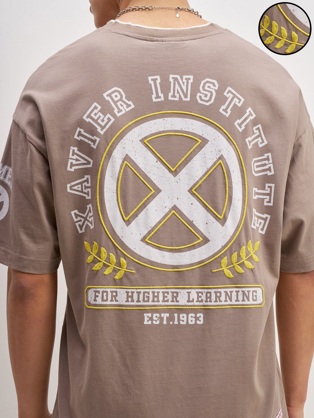 Marvel By Highlander Men Taupe Embroidered V-Neck T-Shirt - Taupe - Image 5