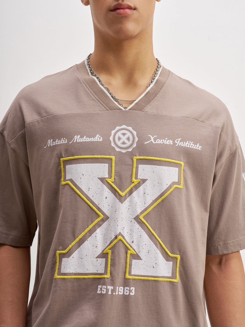 Marvel By Highlander Men Taupe Embroidered V-Neck T-Shirt - Taupe - Image 7