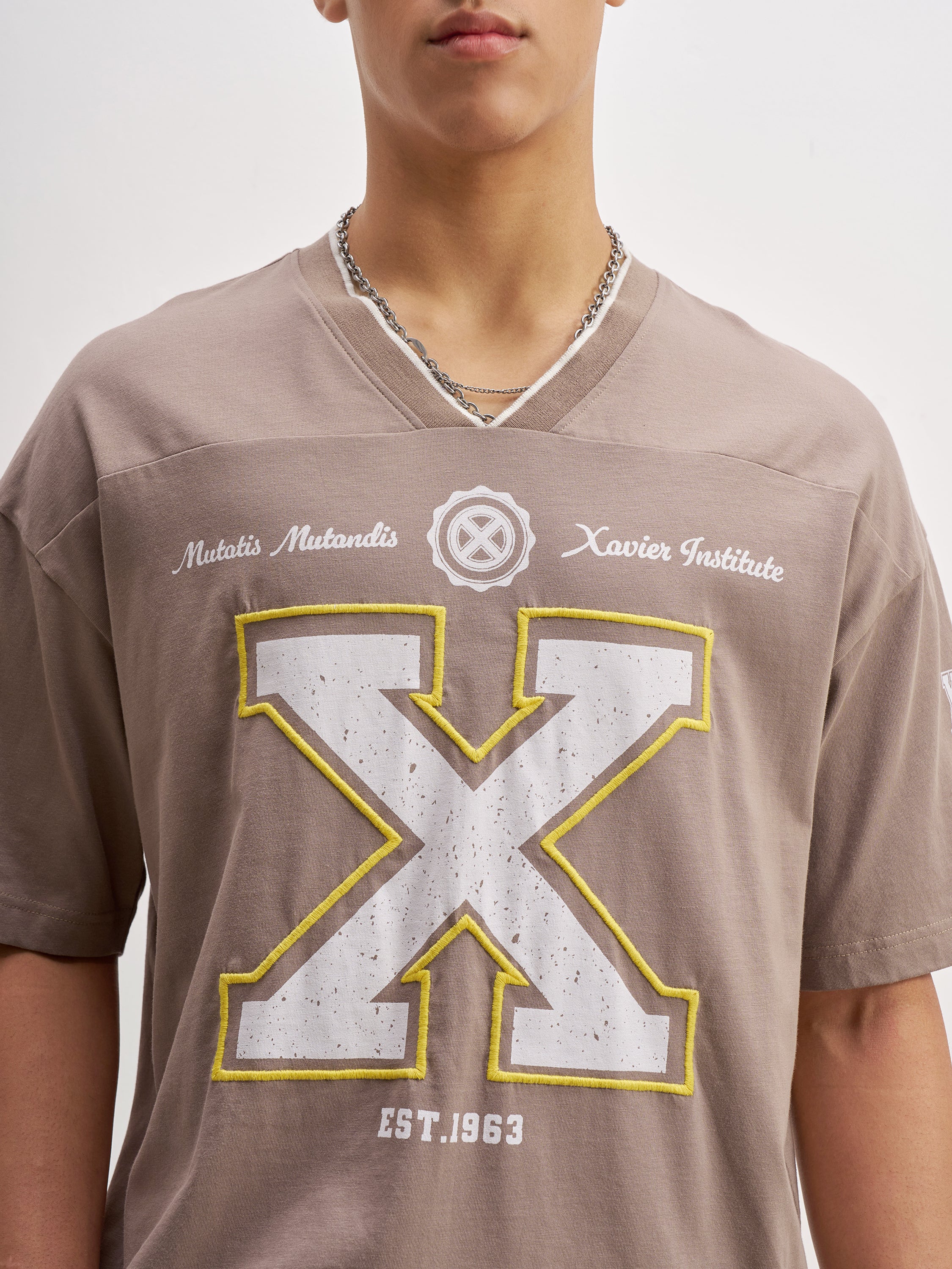 Marvel By Highlander Men Taupe Embroidered V-Neck T-Shirt - Taupe - Image 7