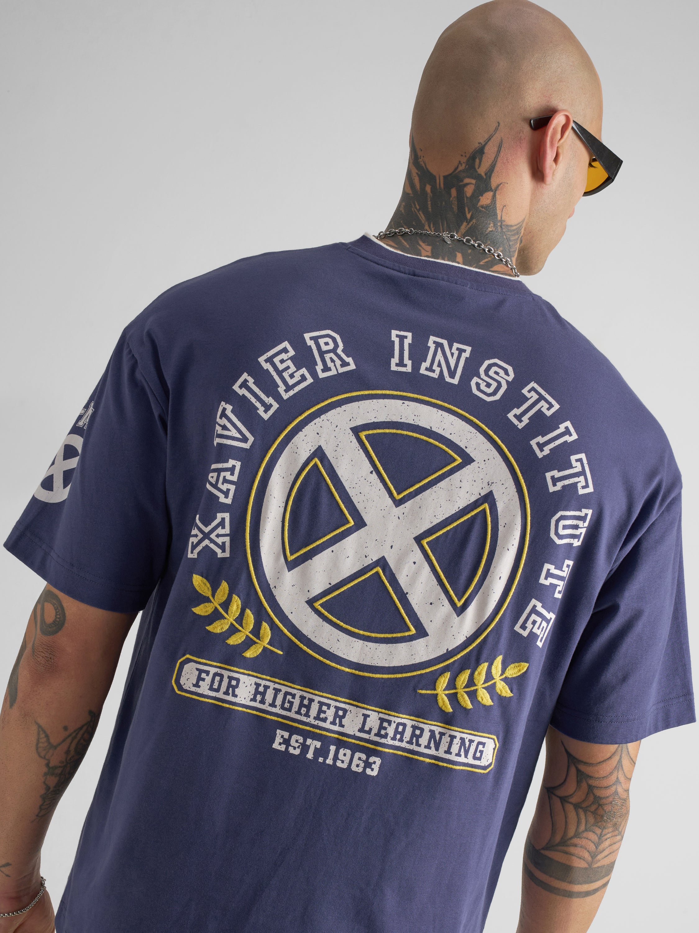 Marvel By Highlander Men Blue Embroidered V-Neck T-Shirt - Blue - Image 1