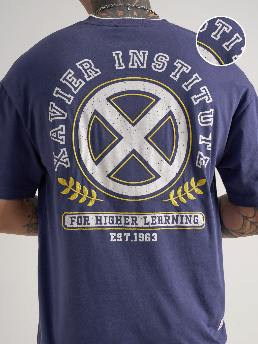 Marvel By Highlander Men Blue Embroidered V-Neck T-Shirt - Blue - Image 5