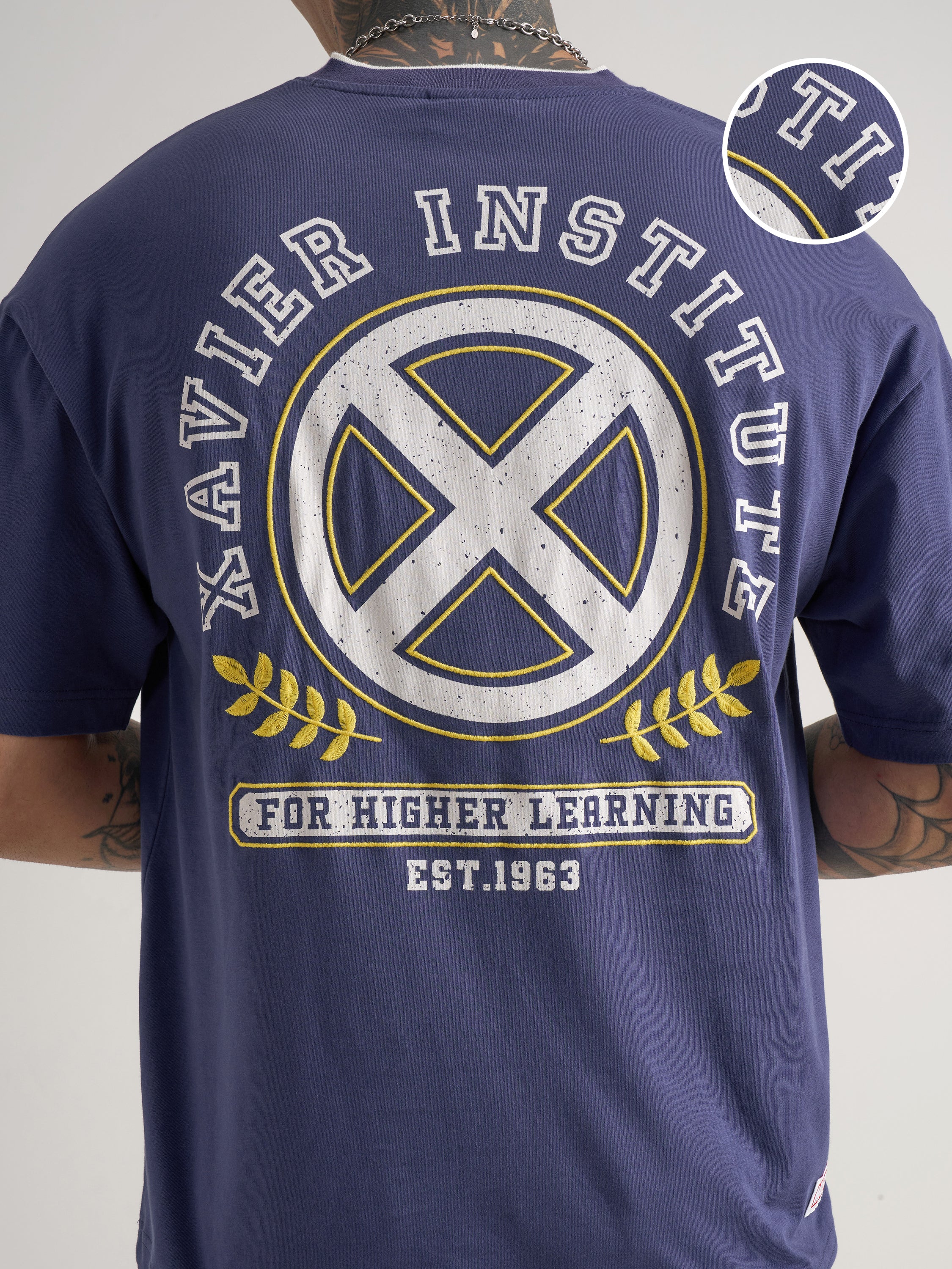 Marvel By Highlander Men Blue Embroidered V-Neck T-Shirt - Blue - Image 5