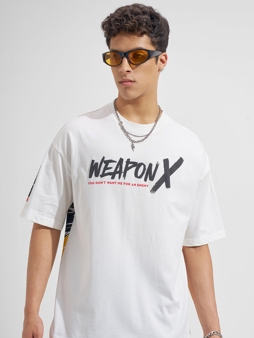 Marvel By Highlander Men White X-Men Printed Round Neck Oversized Fit T-Shirt