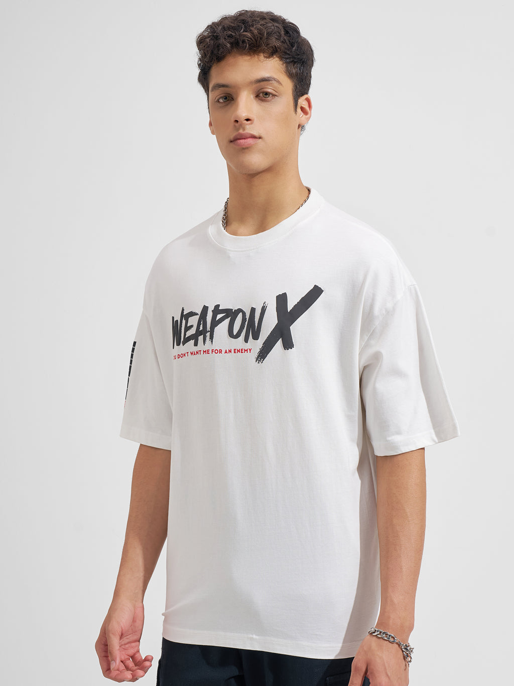 Marvel By Highlander Men White X-Men Printed Round Neck Oversized Fit T-Shirt