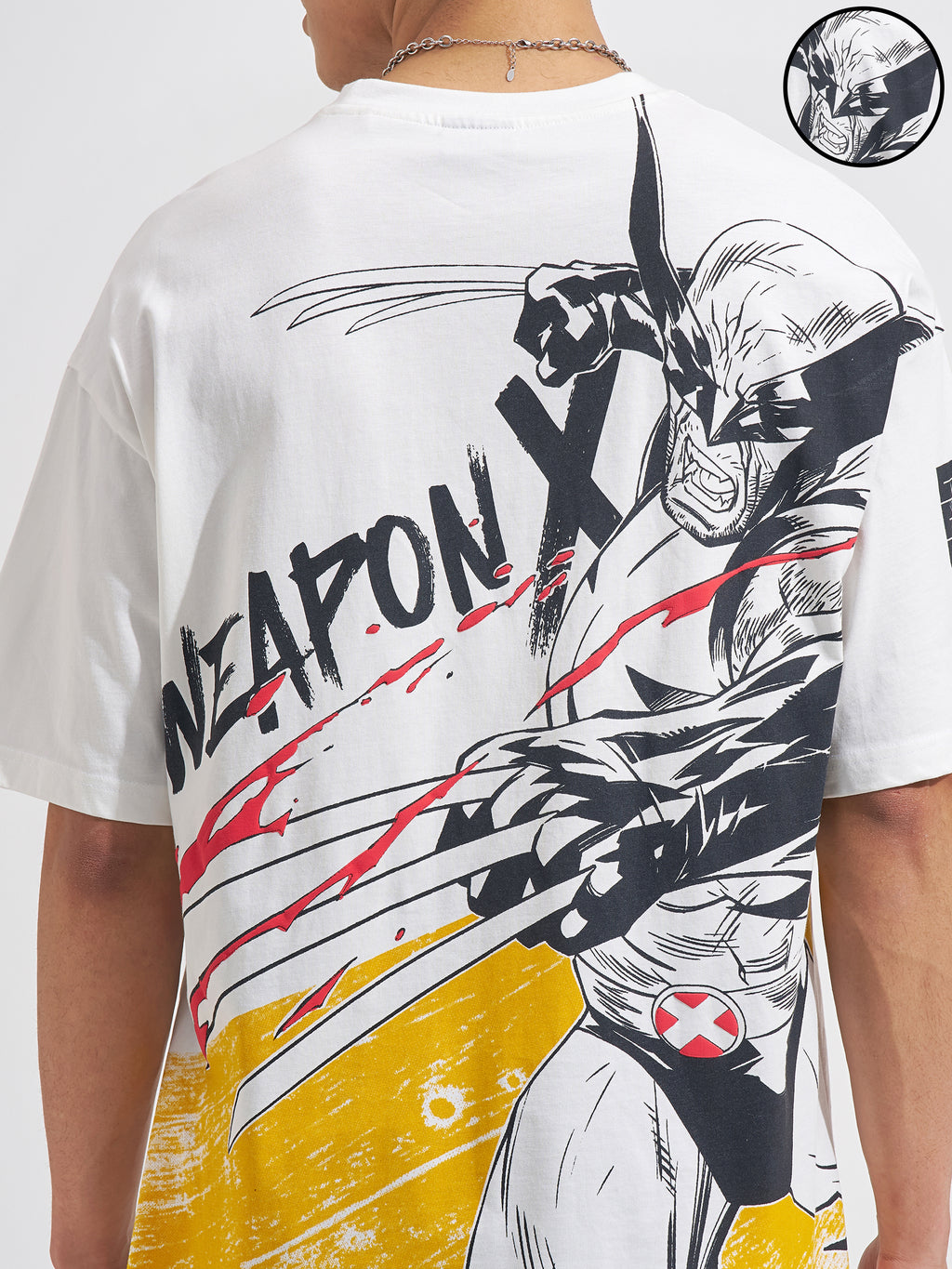 Marvel By Highlander Men White X-Men Printed Round Neck Oversized Fit T-Shirt