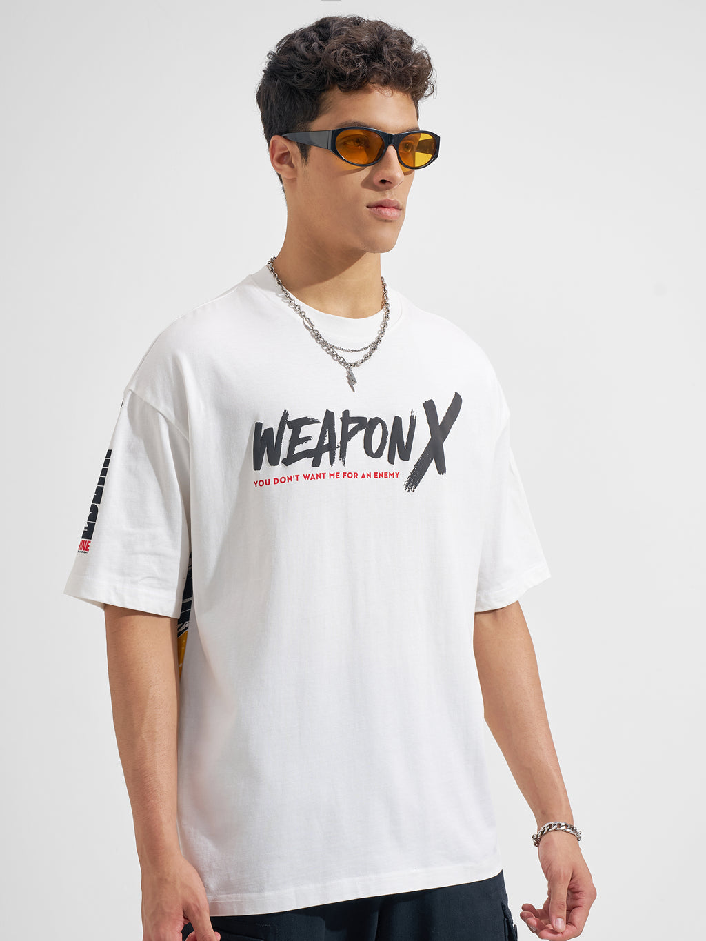 Marvel By Highlander Men White X-Men Printed Round Neck Oversized Fit T-Shirt