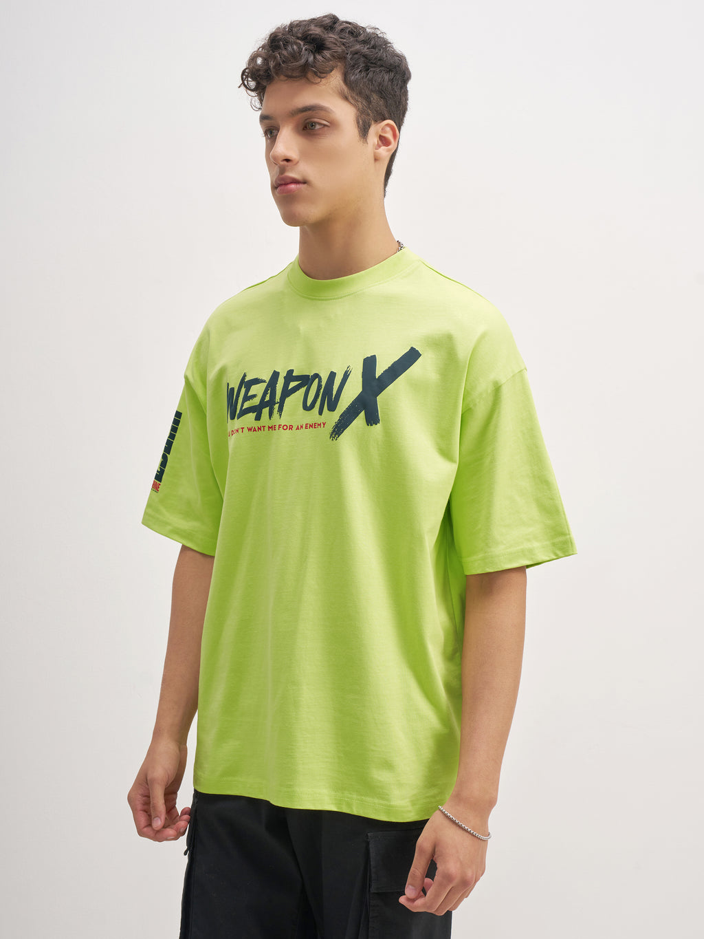 Marvel By Highlander Men Green X-Men Printed Round Neck Oversized Fit T-Shirt