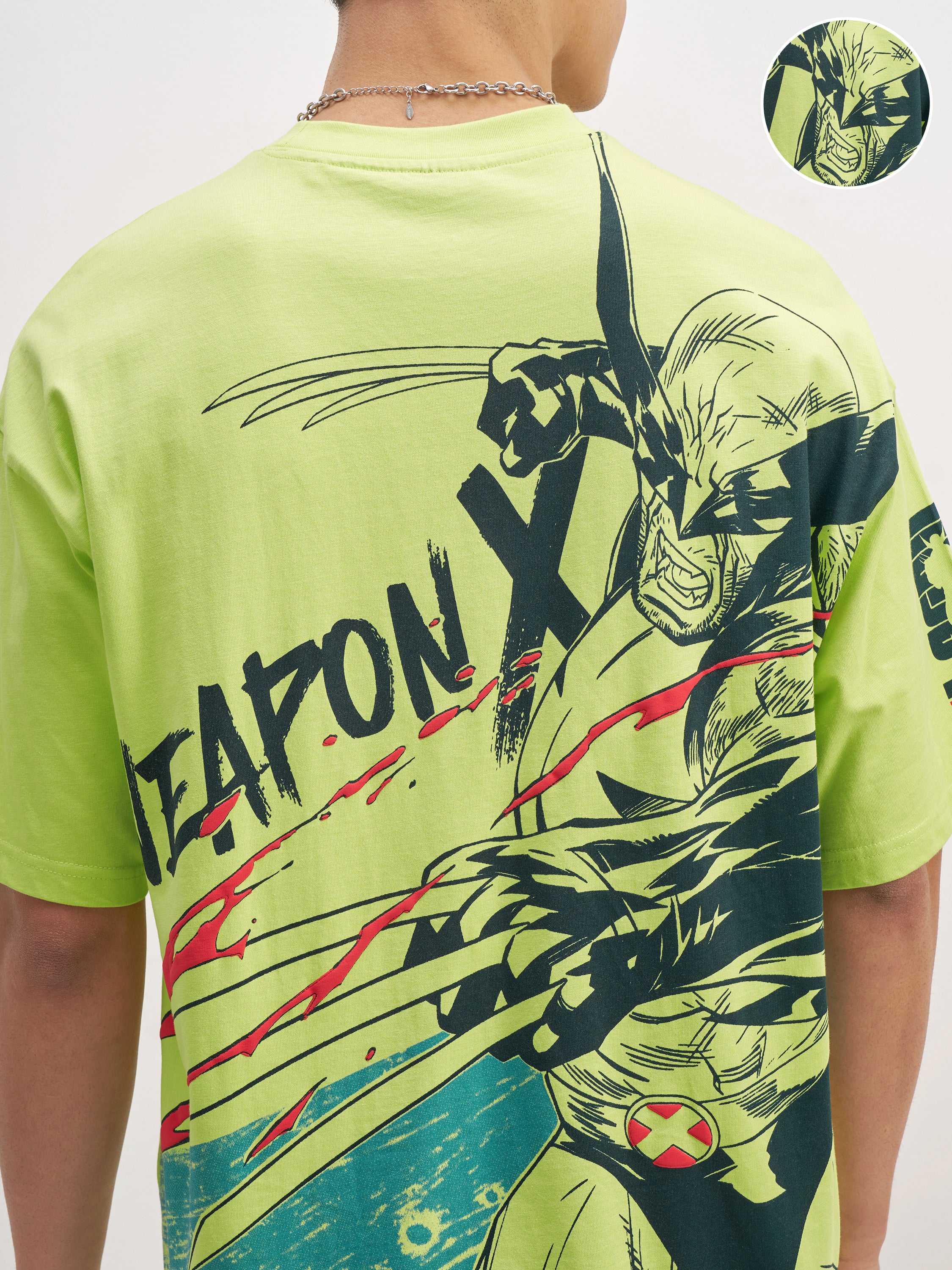 Marvel By Highlander Men Green X-Men Printed Round Neck Oversized Fit T-Shirt