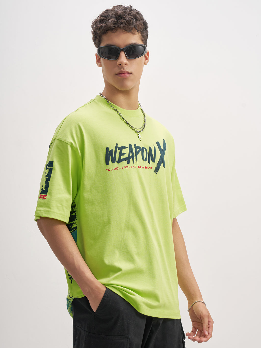 Marvel By Highlander Men Green X-Men Printed Round Neck Oversized Fit T-Shirt