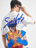Marvel By Highlander Men White X-Men Printed Round Neck Oversized Fit T-Shirt