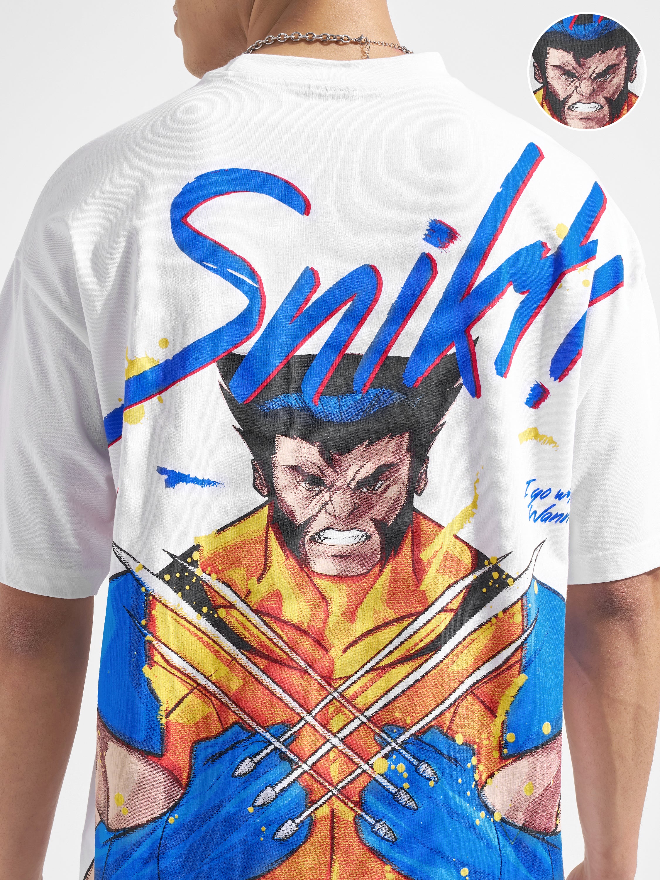 Marvel By Highlander Men White X-Men Printed Round Neck Oversized Fit T-Shirt