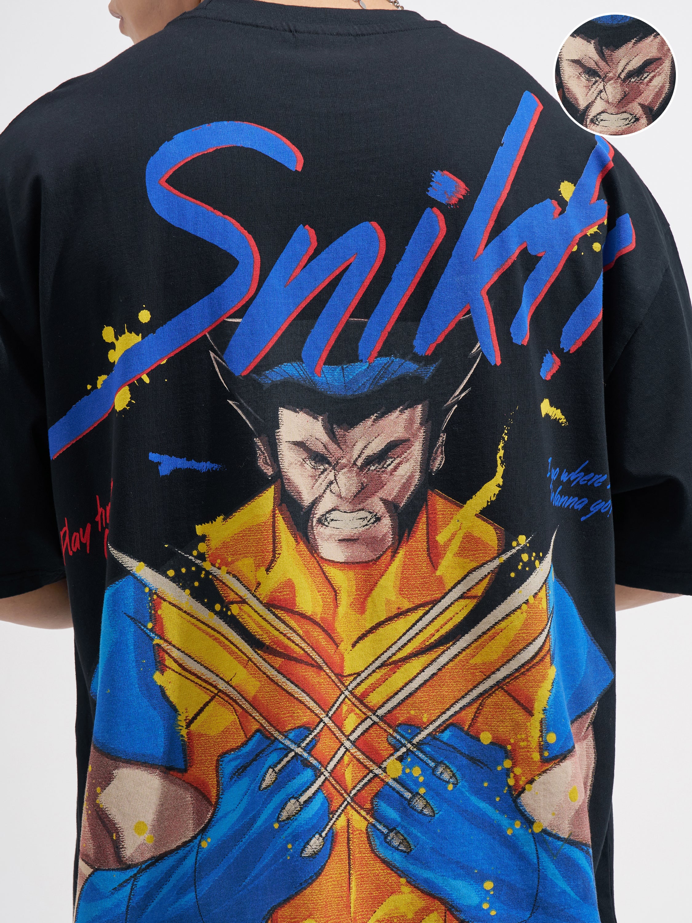 Marvel By Highlander Men Black X-Men Printed Round Neck Oversized Fit T-Shirt
