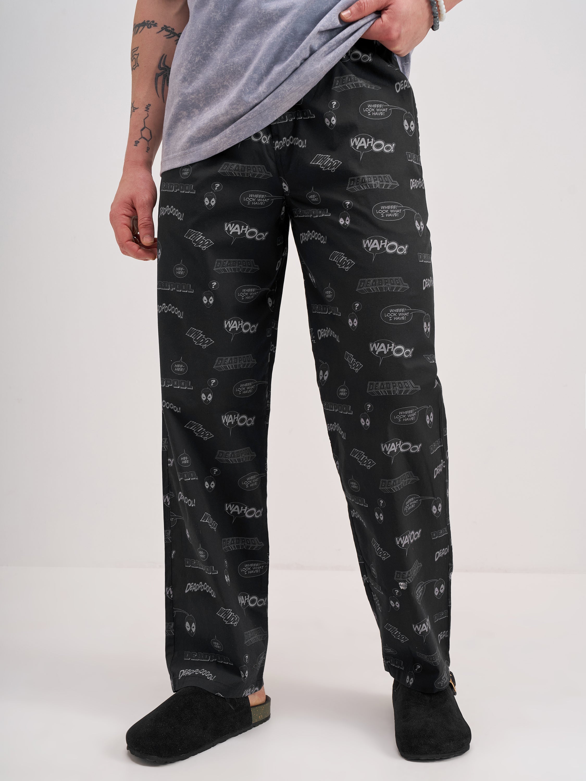 Marvel By Highlander Men Black Deadpool Printed Lounge Pant - Black - Image 1