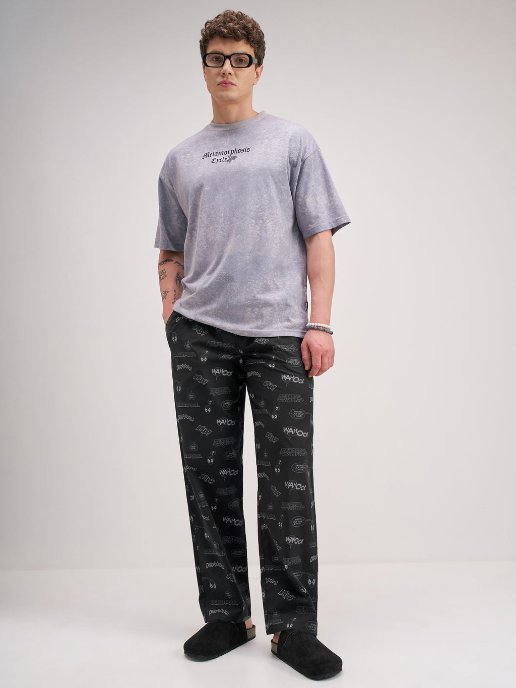 Marvel By Highlander Men Black Deadpool Printed Lounge Pant - Black - Image 2