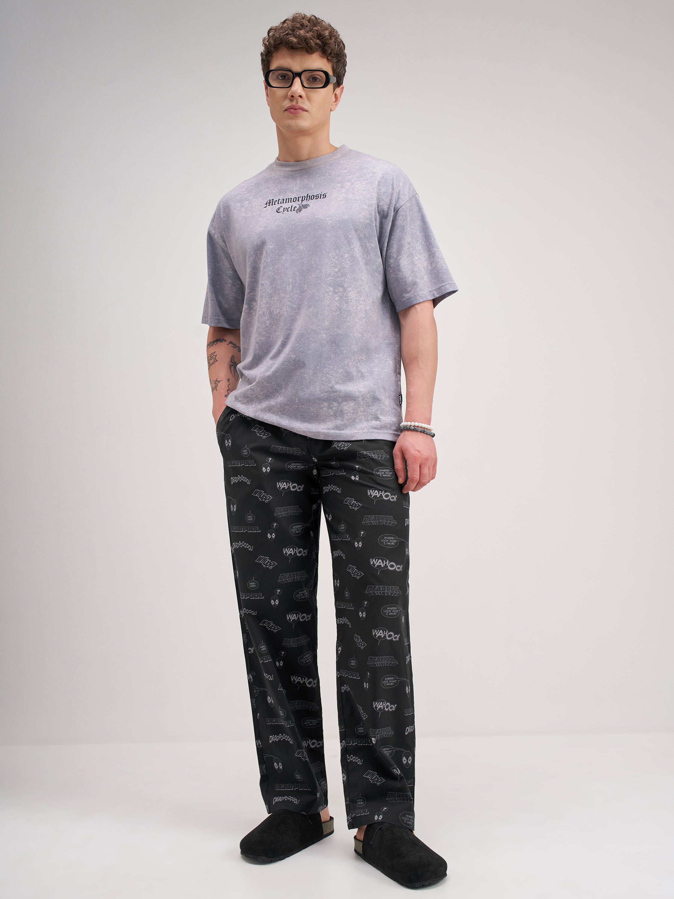 Marvel By Highlander Men Black Deadpool Printed Lounge Pant - Black - Image 2