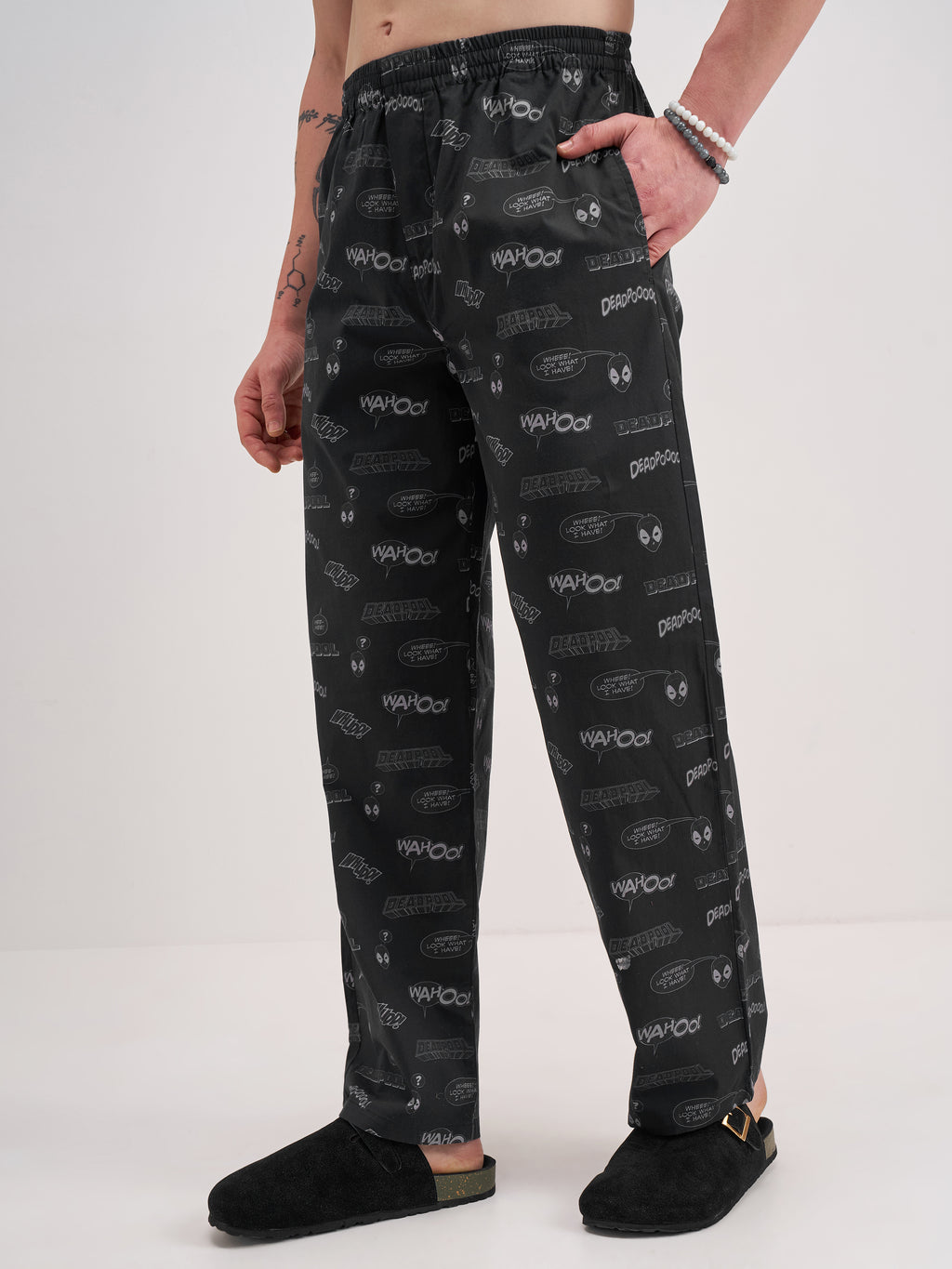Marvel By Highlander Men Black Deadpool Printed Lounge Pant - Black - Image 4