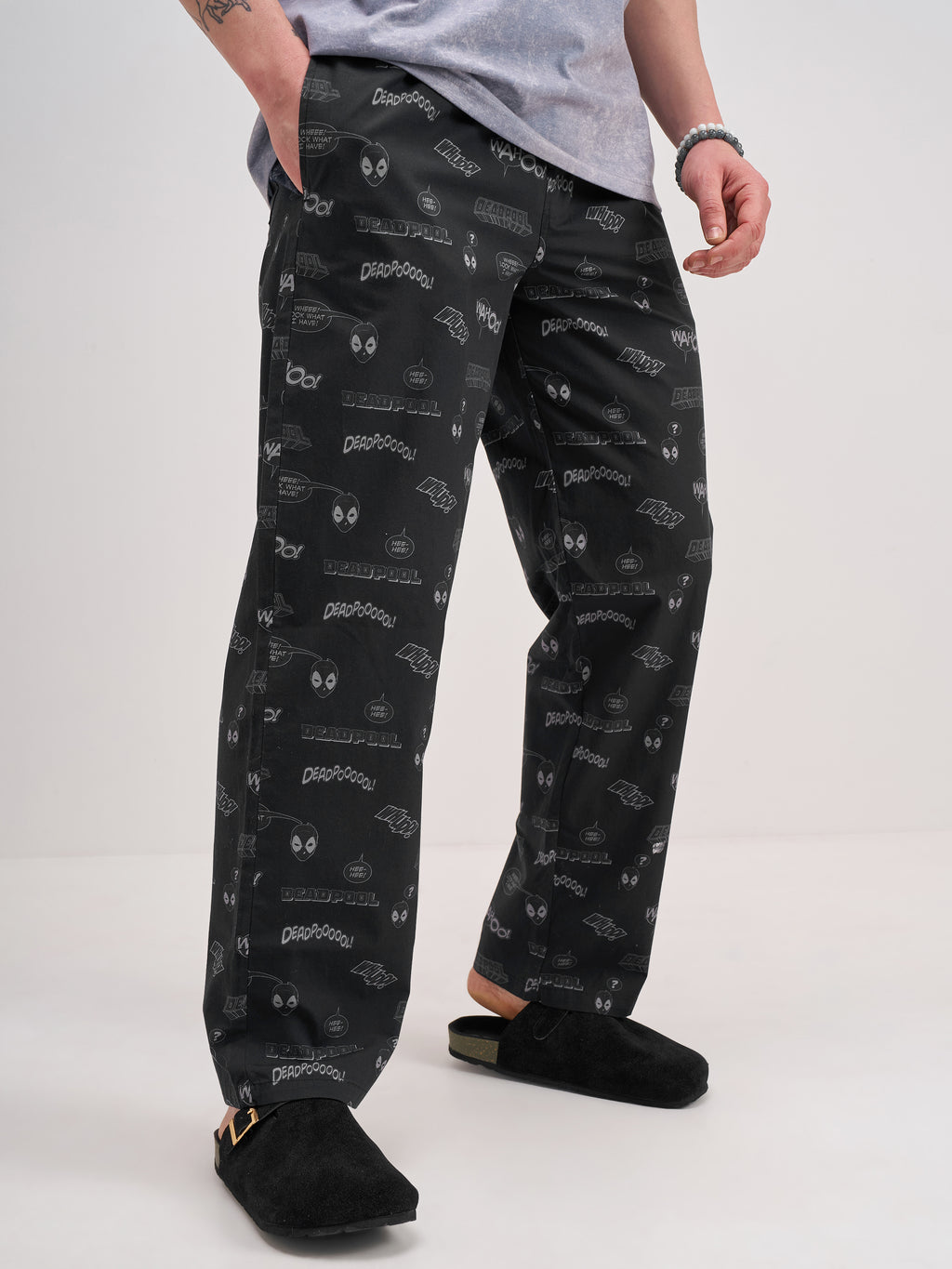 Marvel By Highlander Men Black Deadpool Printed Lounge Pant - Black - Image 6