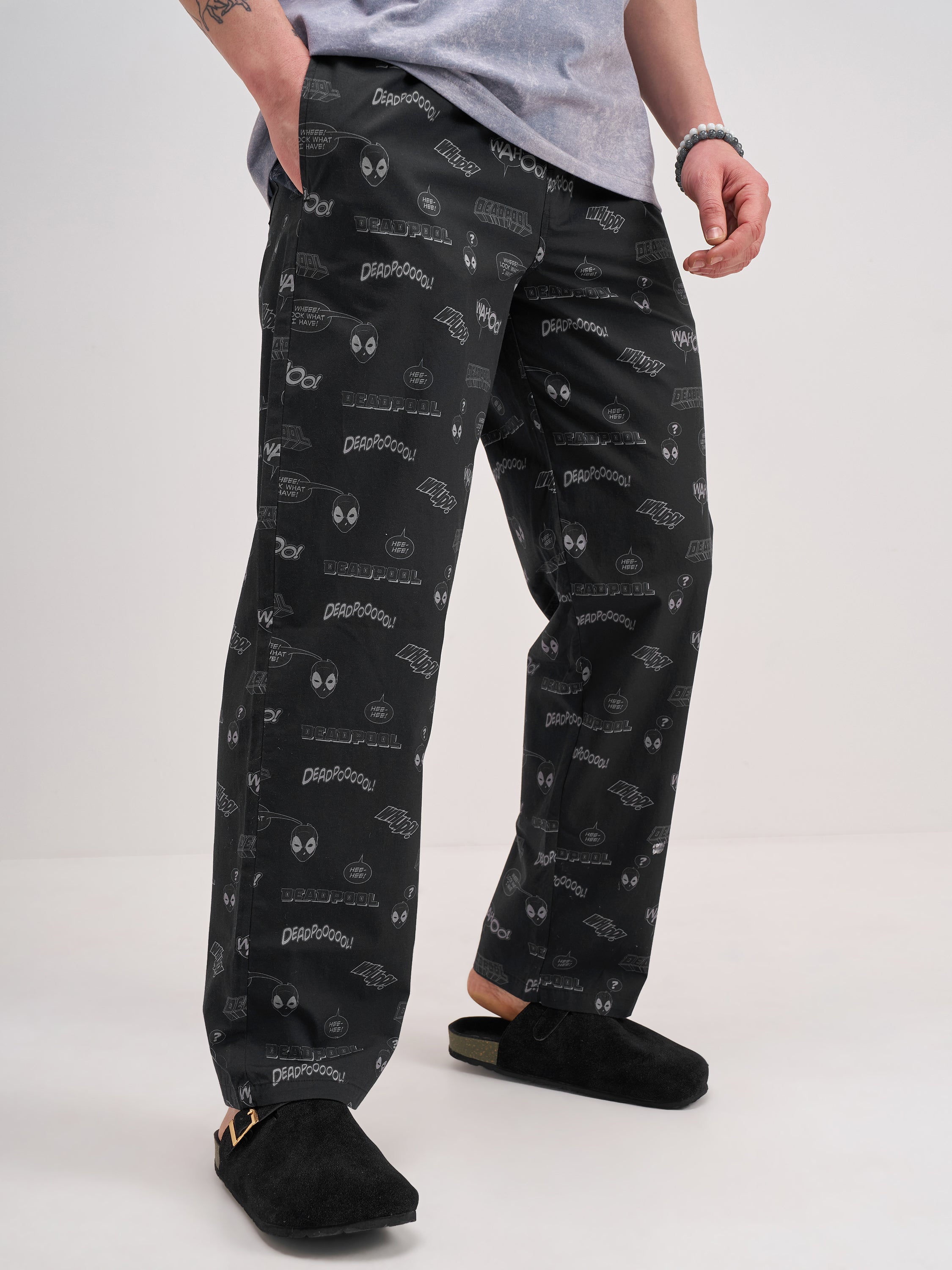 Marvel By Highlander Men Black Deadpool Printed Lounge Pant - Black - Image 6