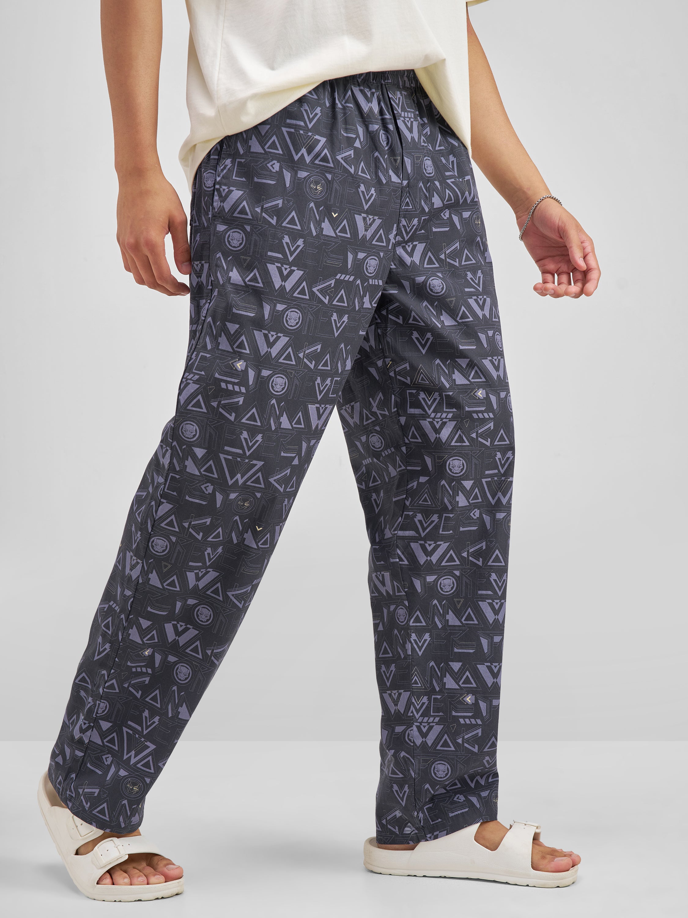 Marvel By Highlander Men Navy Blue Black Panther Printed Lounge Pant - Navy Blue - Image 6