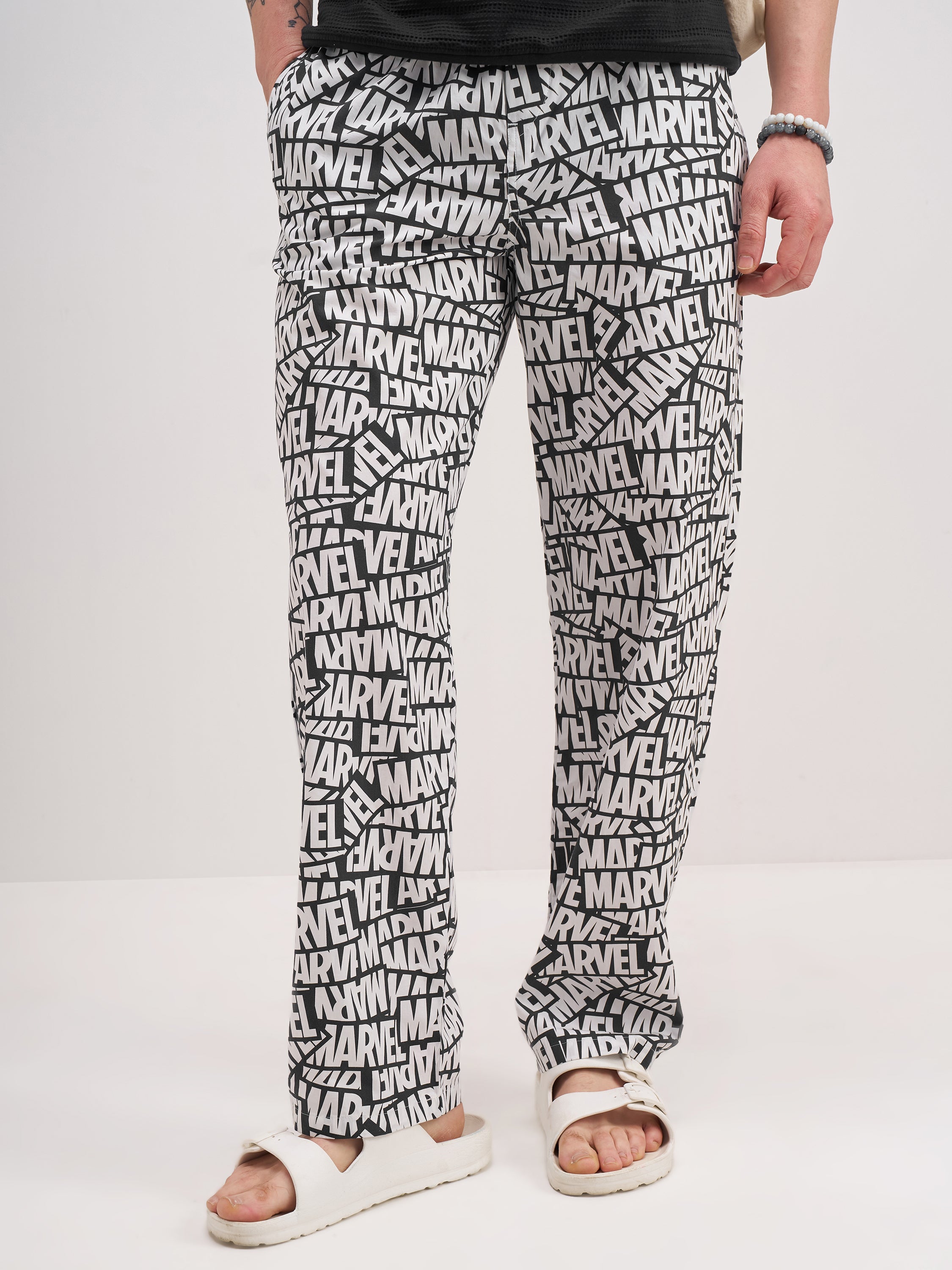 Marvel By Highlander Men White Marvel Printed Lounge Pant - White - Image 1