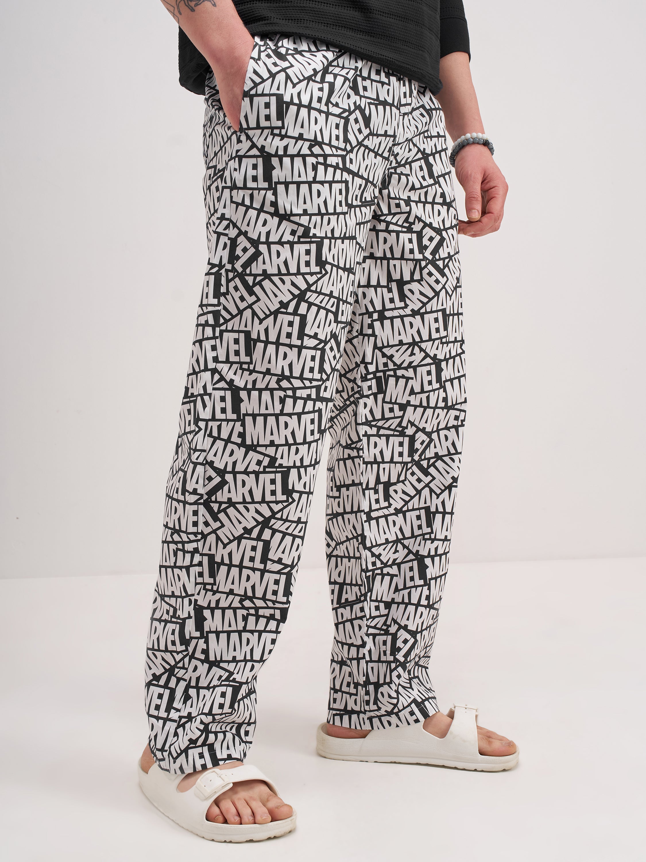 Marvel By Highlander Men White Marvel Printed Lounge Pant - White - Image 6