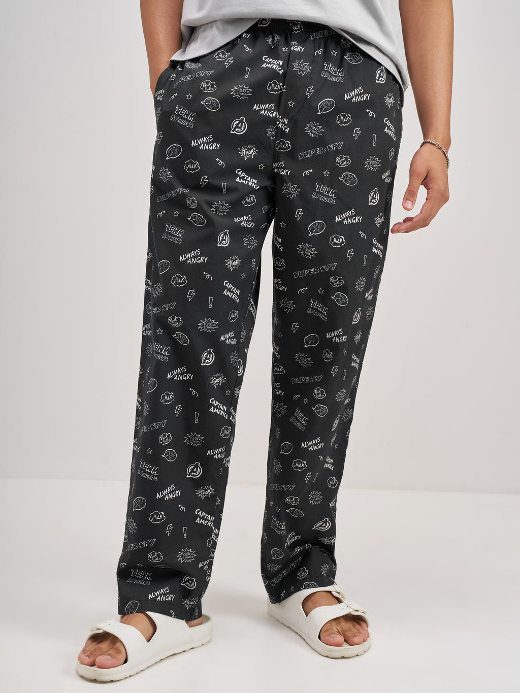 Marvel By Highlander Men Black Avengers Printed Lounge Pant - Black - Image 1