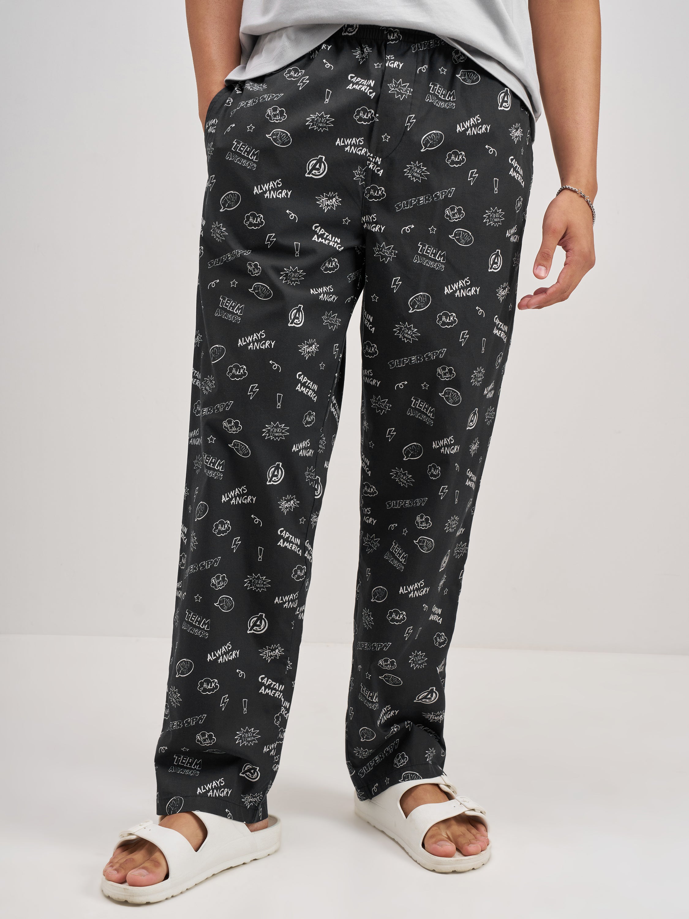 Marvel By Highlander Men Black Avengers Printed Lounge Pant - Black - Image 1