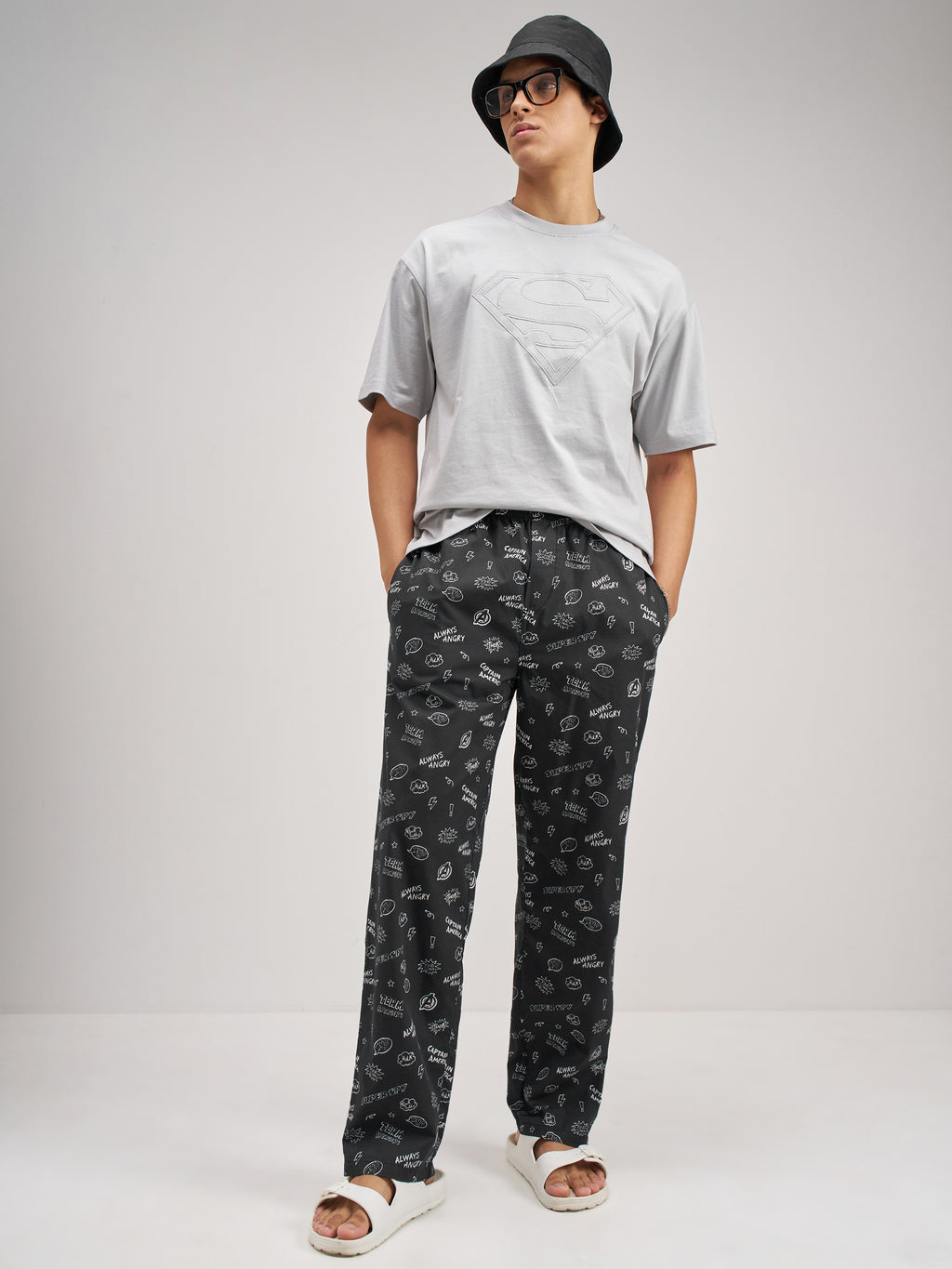 Marvel By Highlander Men Black Avengers Printed Lounge Pant - Black - Image 2