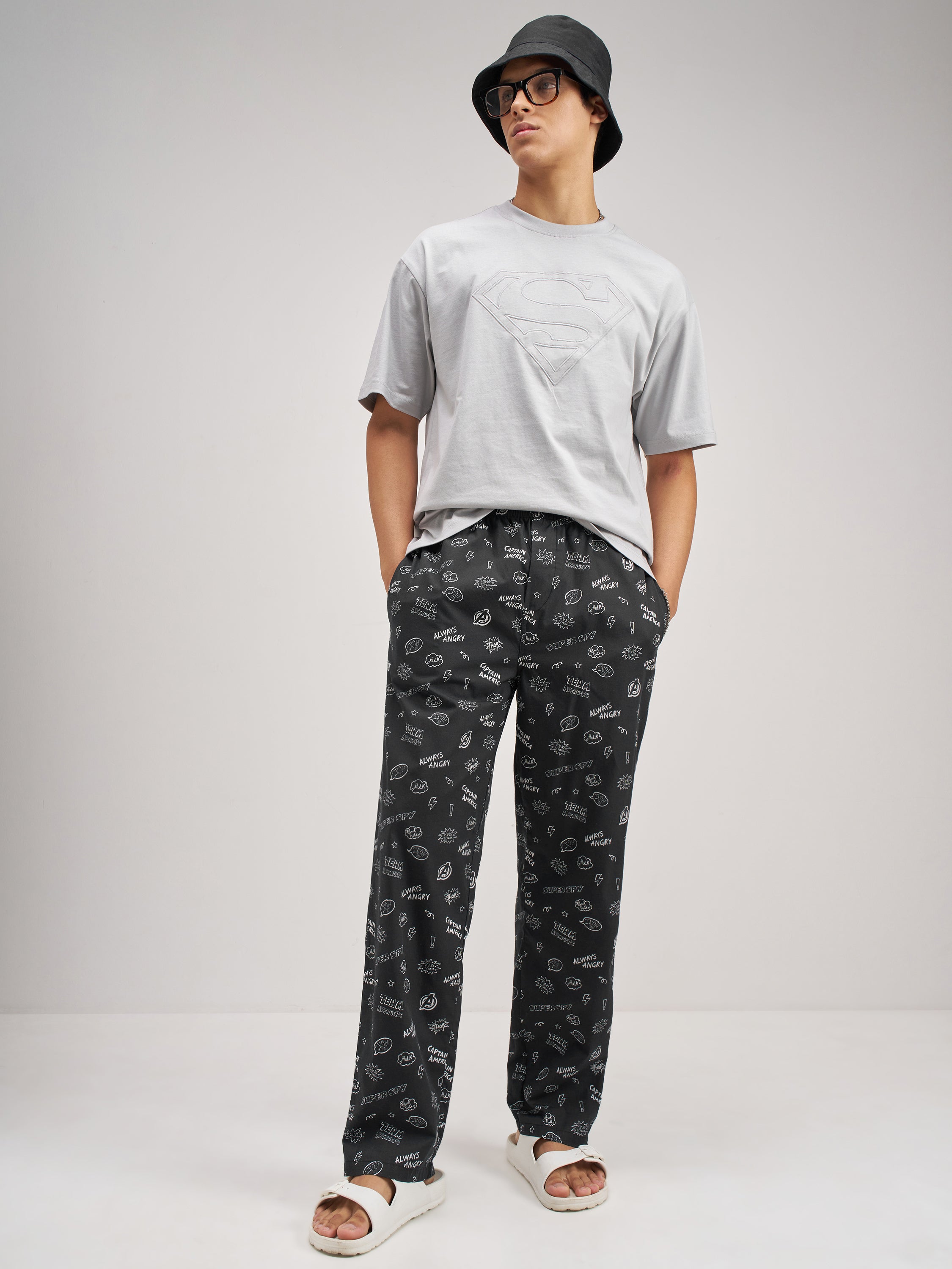Marvel By Highlander Men Black Avengers Printed Lounge Pant - Black - Image 2