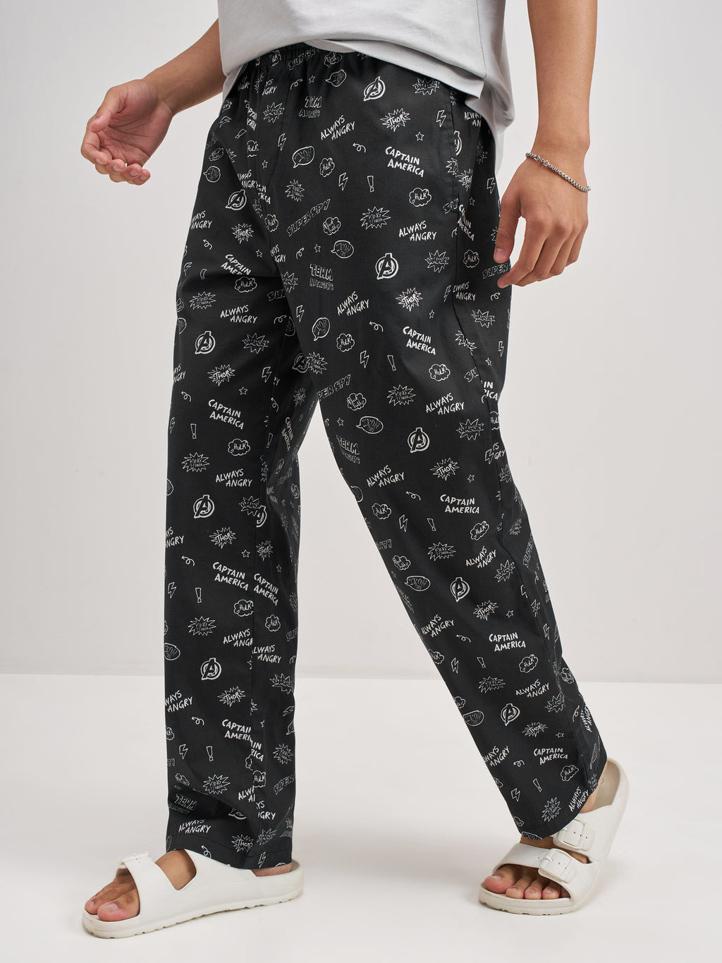 Marvel By Highlander Men Black Avengers Printed Lounge Pant - Black - Image 4