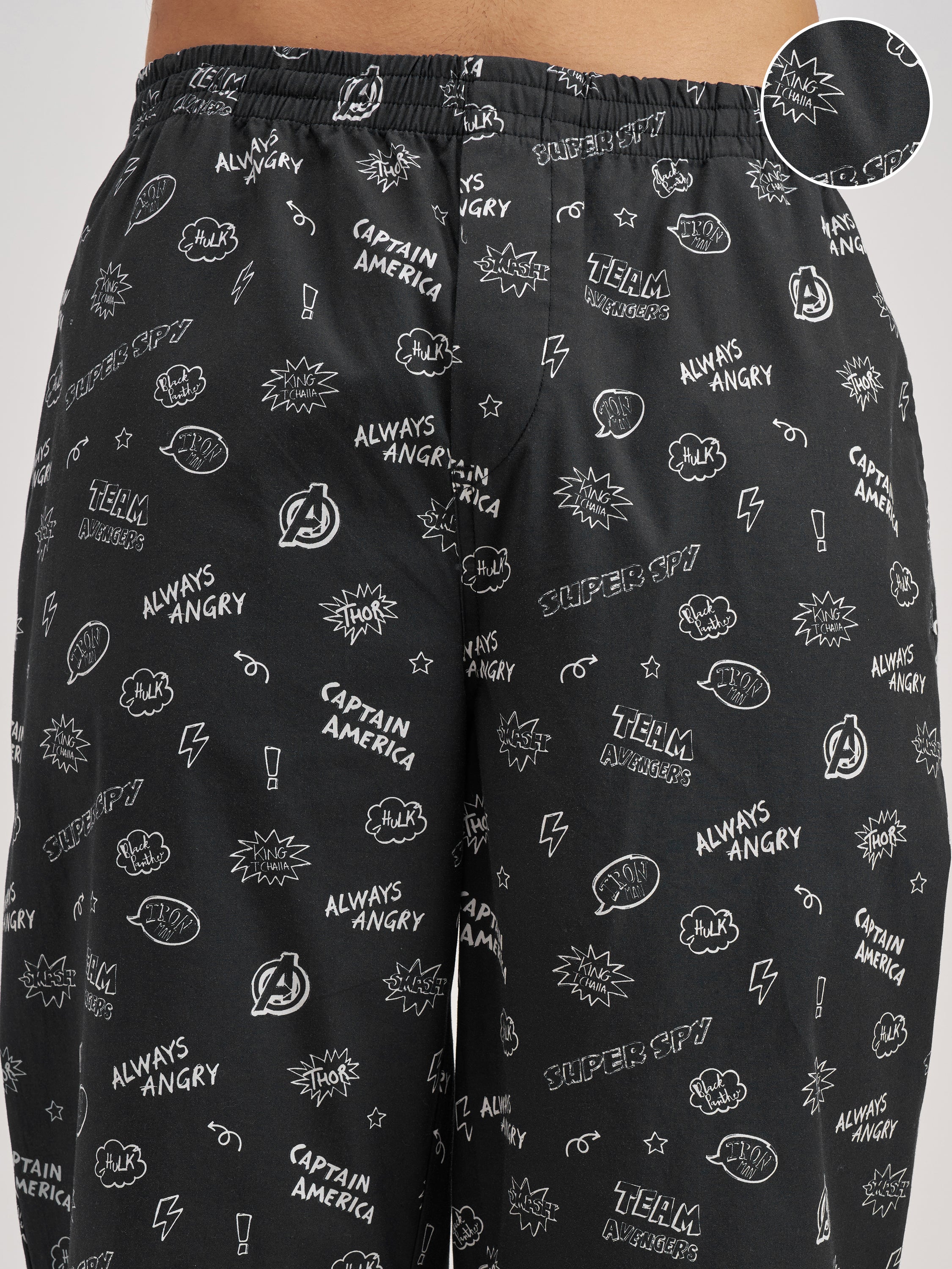 Marvel By Highlander Men Black Avengers Printed Lounge Pant - Black - Image 5