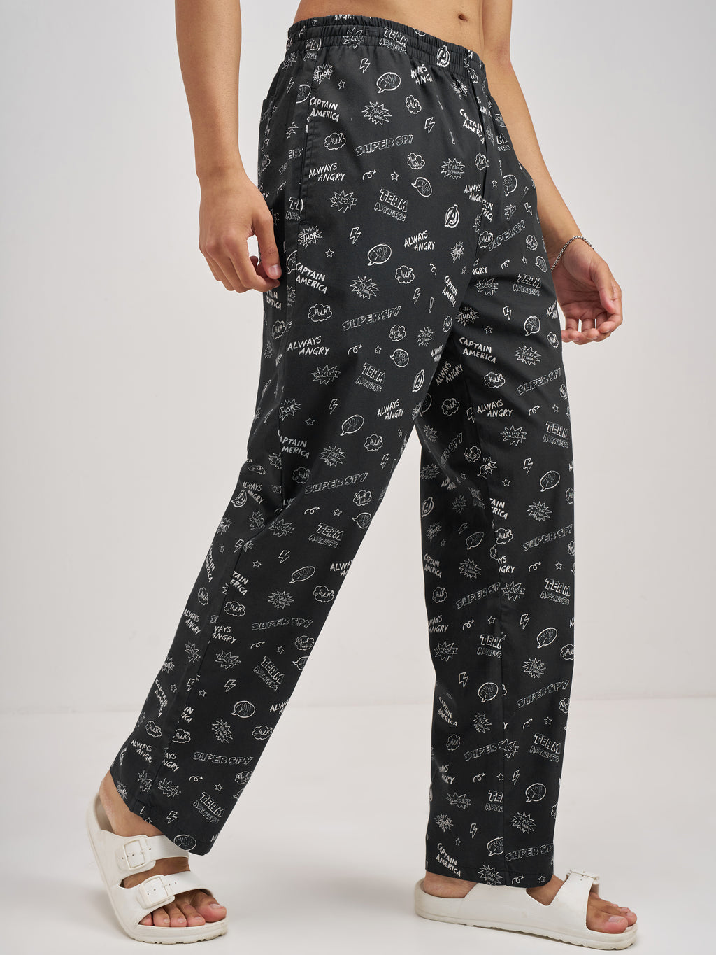 Marvel By Highlander Men Black Avengers Printed Lounge Pant - Black - Image 6