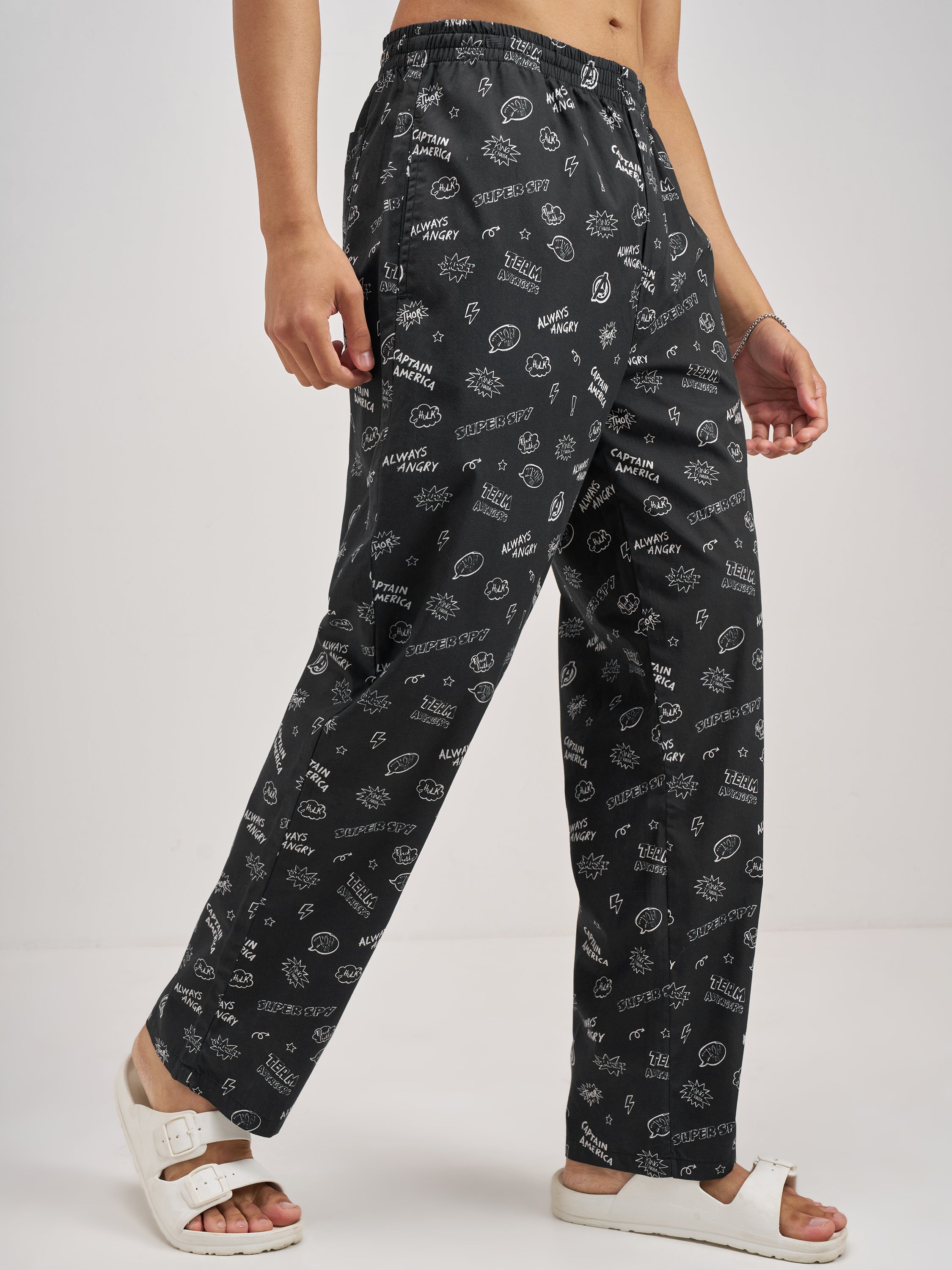 Marvel By Highlander Men Black Avengers Printed Lounge Pant - Black - Image 6