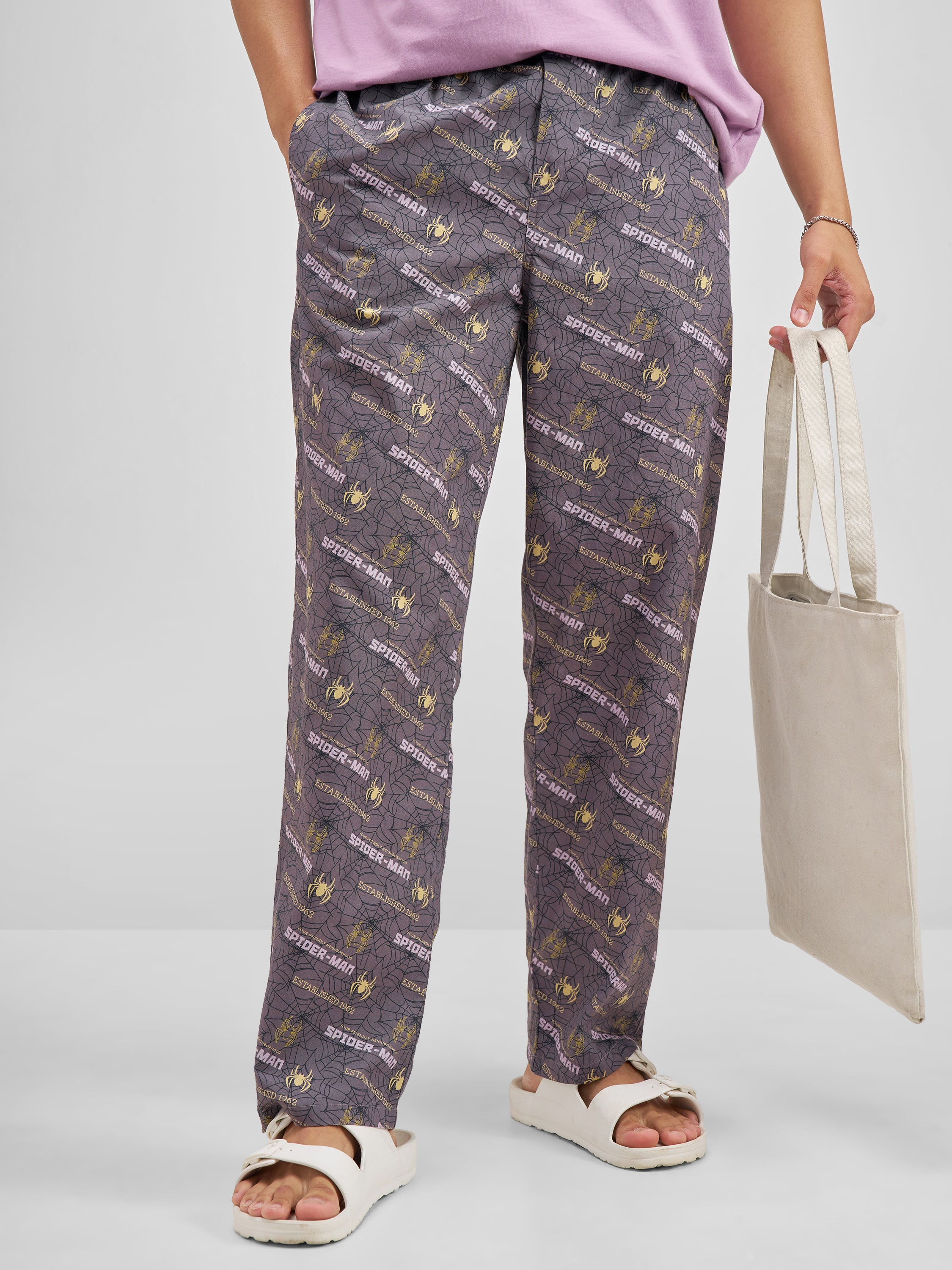 Marvel By Highlander Men Grey Spider-Man Printed Lounge Pant - Grey - Image 1