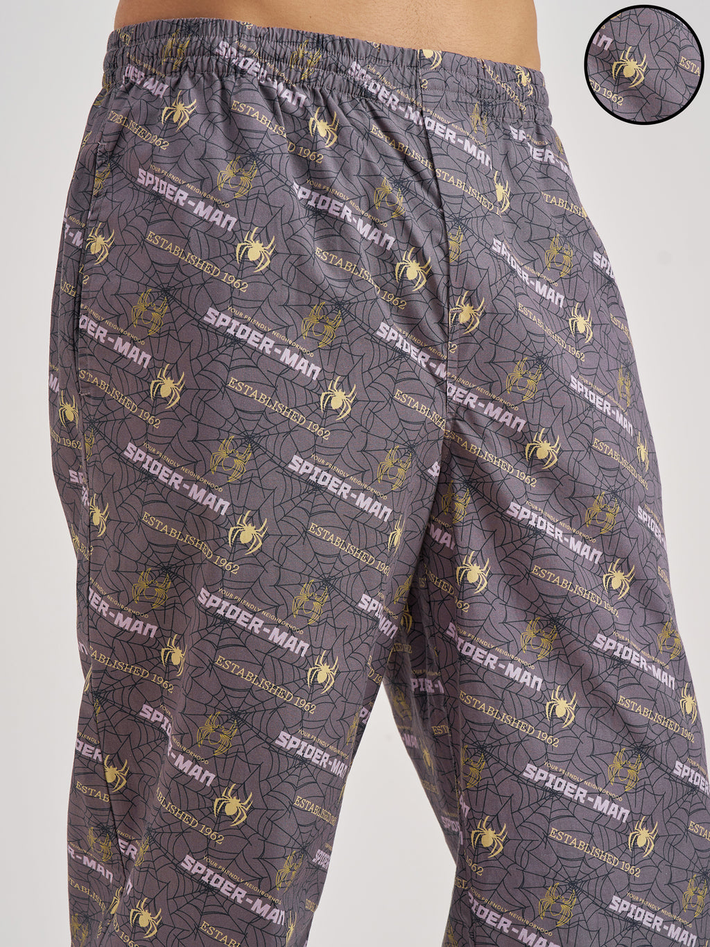 Marvel By Highlander Men Grey Spider-Man Printed Lounge Pant - Grey - Image 5