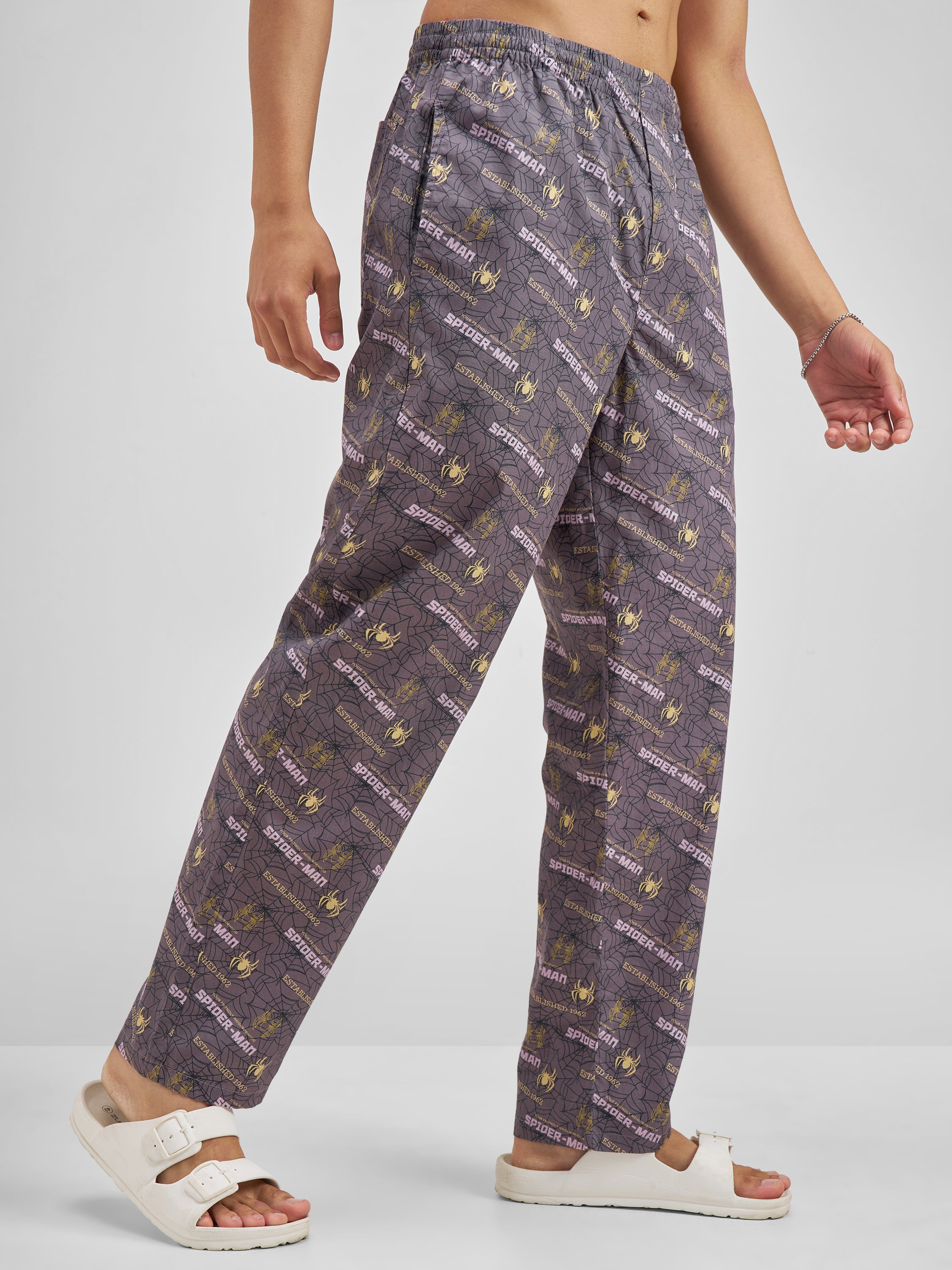 Marvel By Highlander Men Grey Spider-Man Printed Lounge Pant - Grey - Image 6