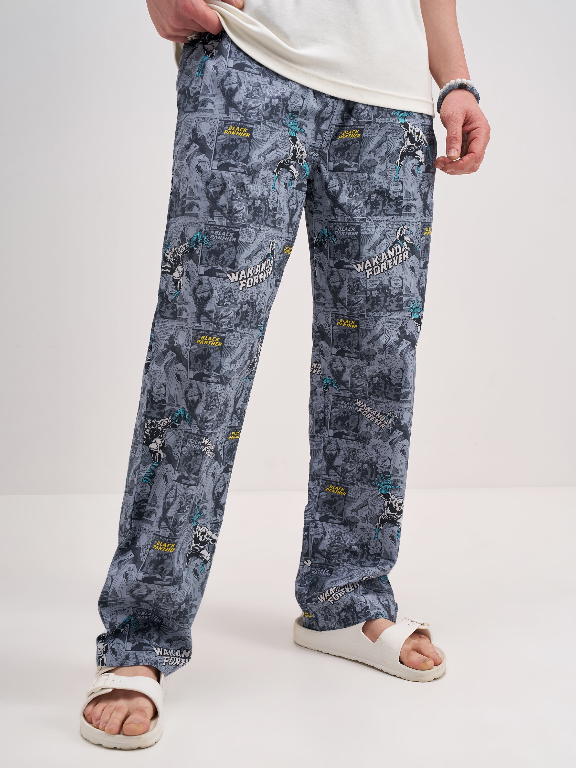 Marvel By Highlander Men Grey Black Panther Printed Lounge Pant - Grey - Image 1