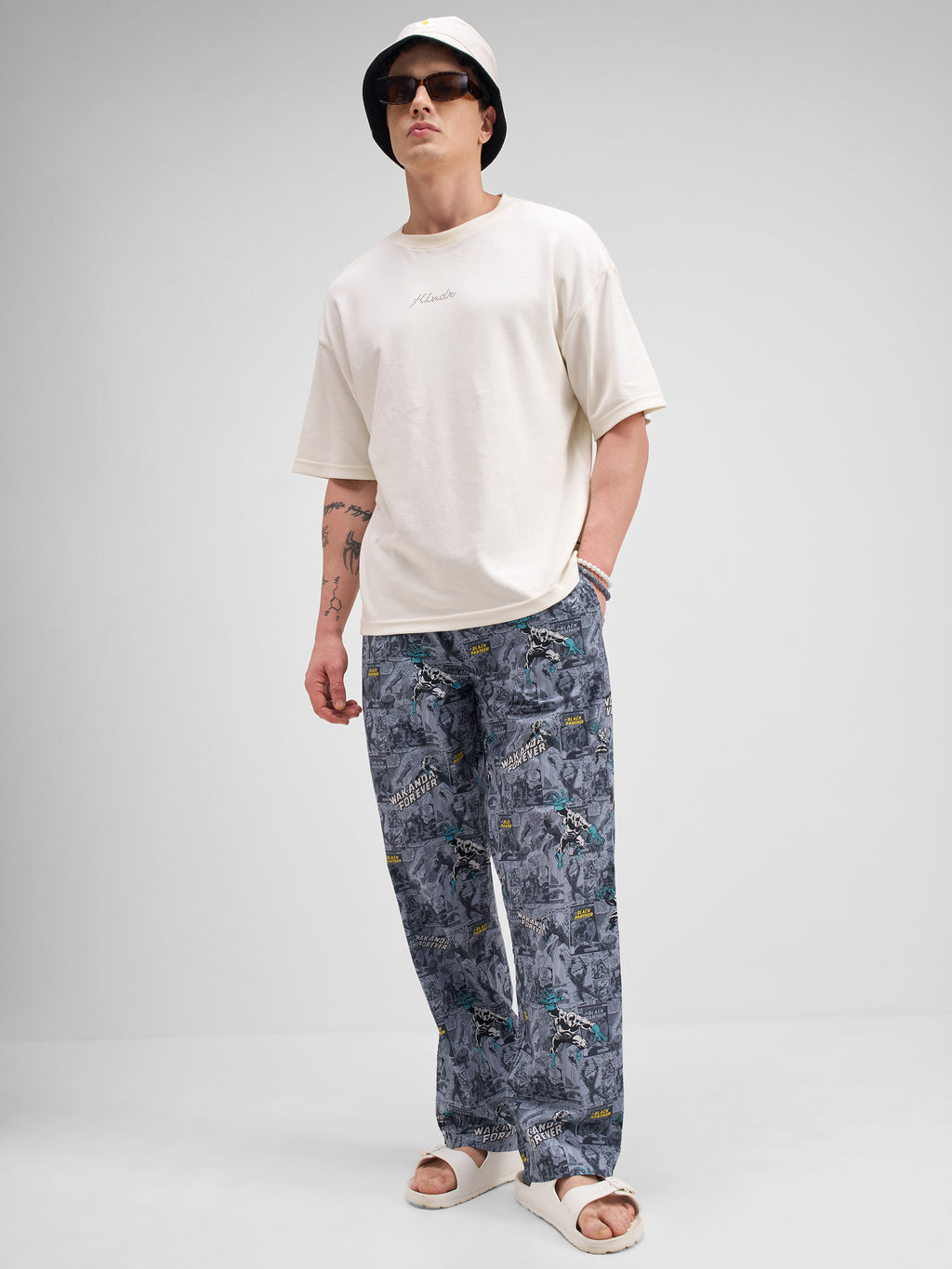 Marvel By Highlander Men Grey Black Panther Printed Lounge Pant - Grey - Image 2